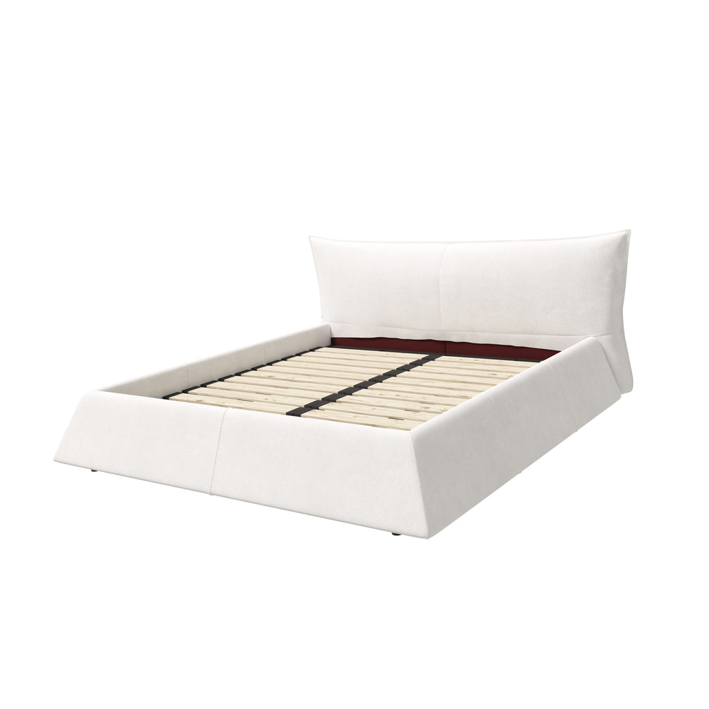 Queen Size Upholstered Platform Bed with Velvet Headboard