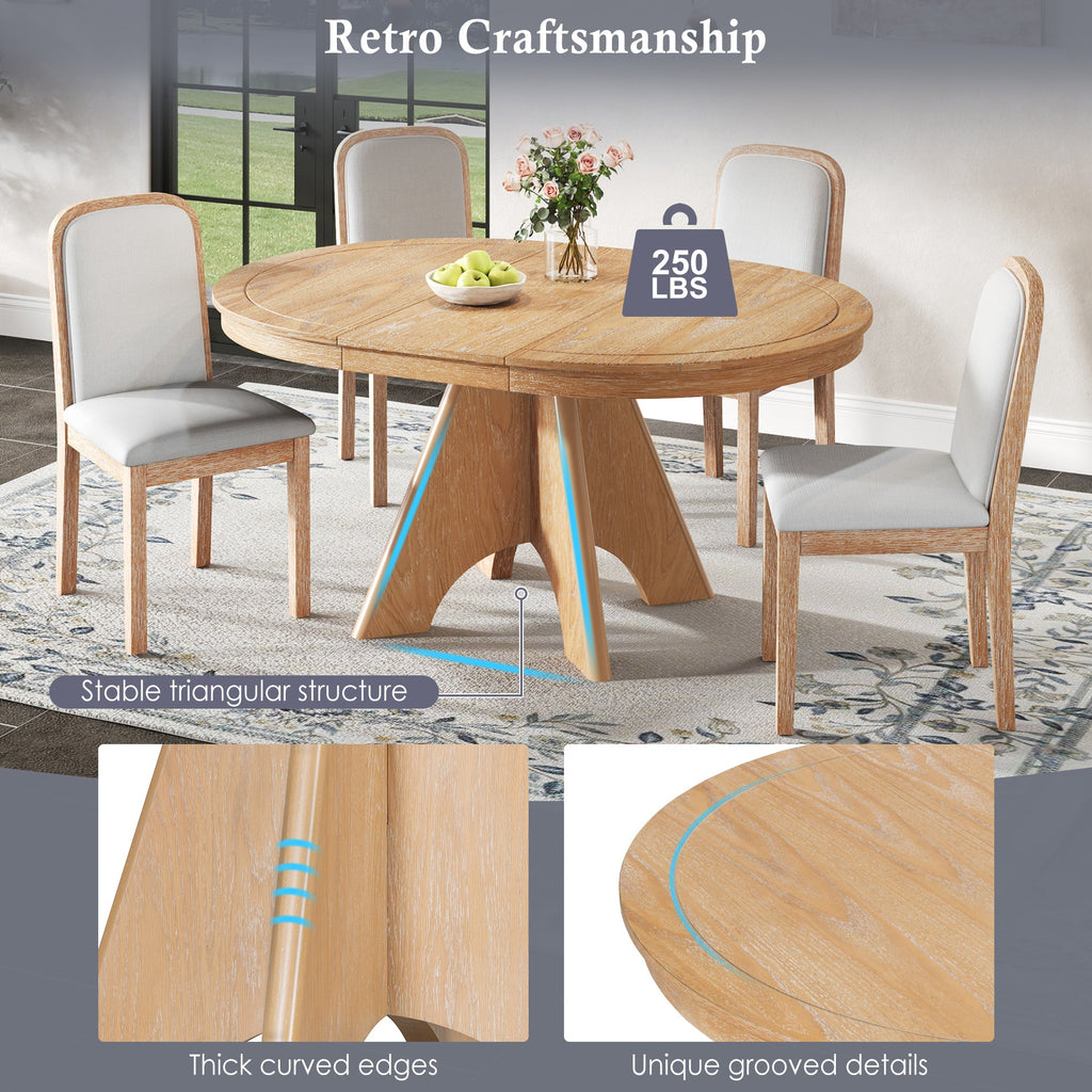 Vintage Extendable Dining Table Set with 4 Upholstered Chairs