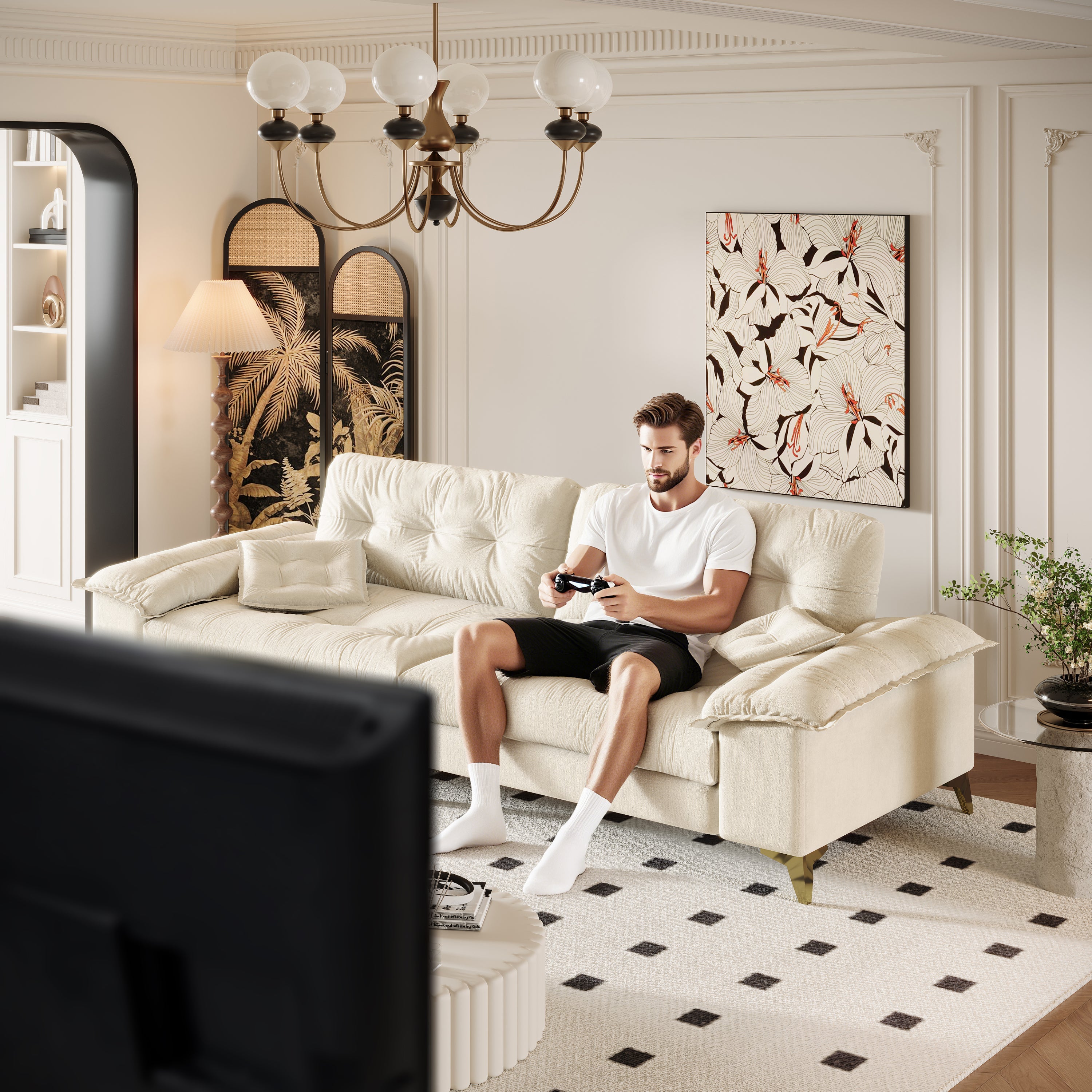 104.7 ' Modern 4-Seat Cloud Sofa with Wide Removable Armrests