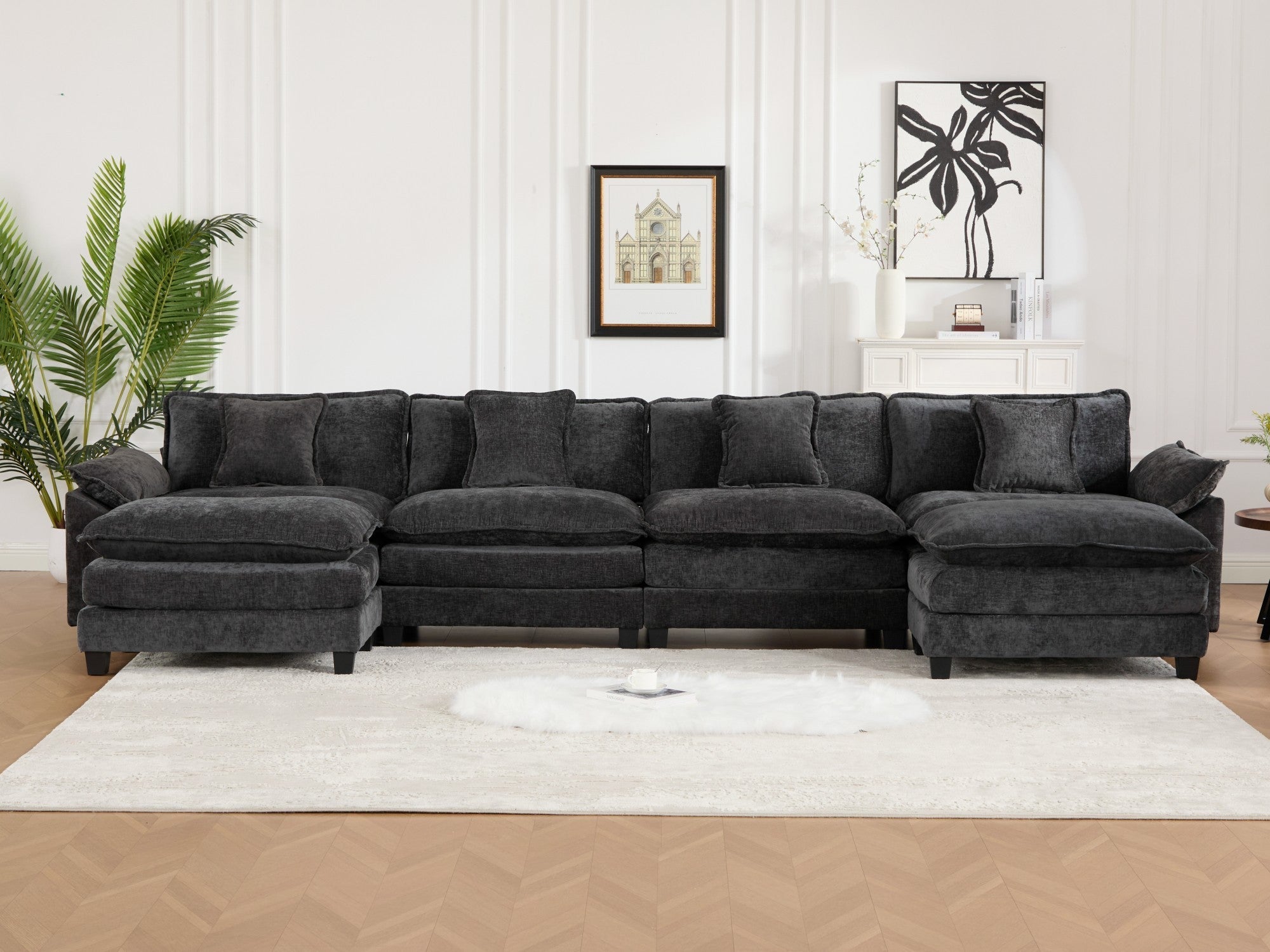 Modern Comfy Upholstered Seat Cushion Sectional Couch (Ottoman is Not Included)