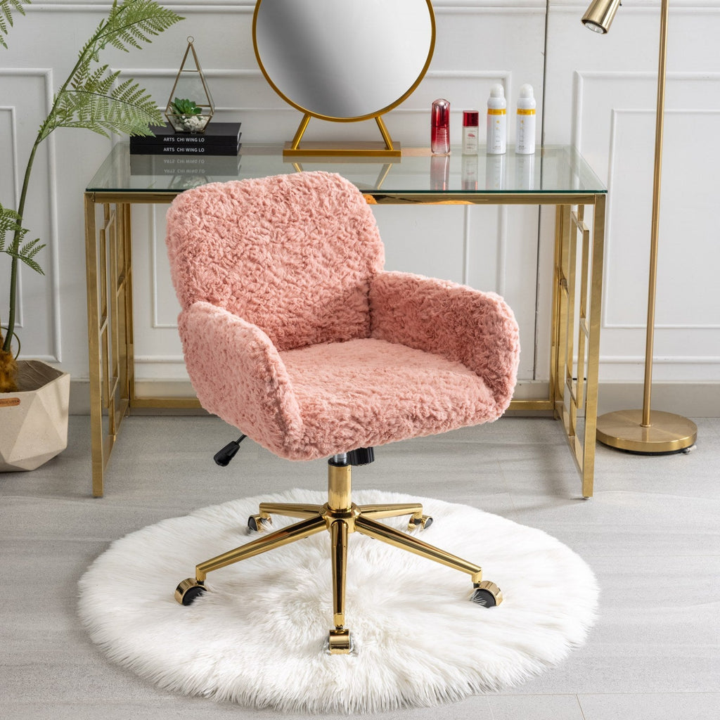 Artificial Rabbit Hair Home Office Chair with Golden Metal Base