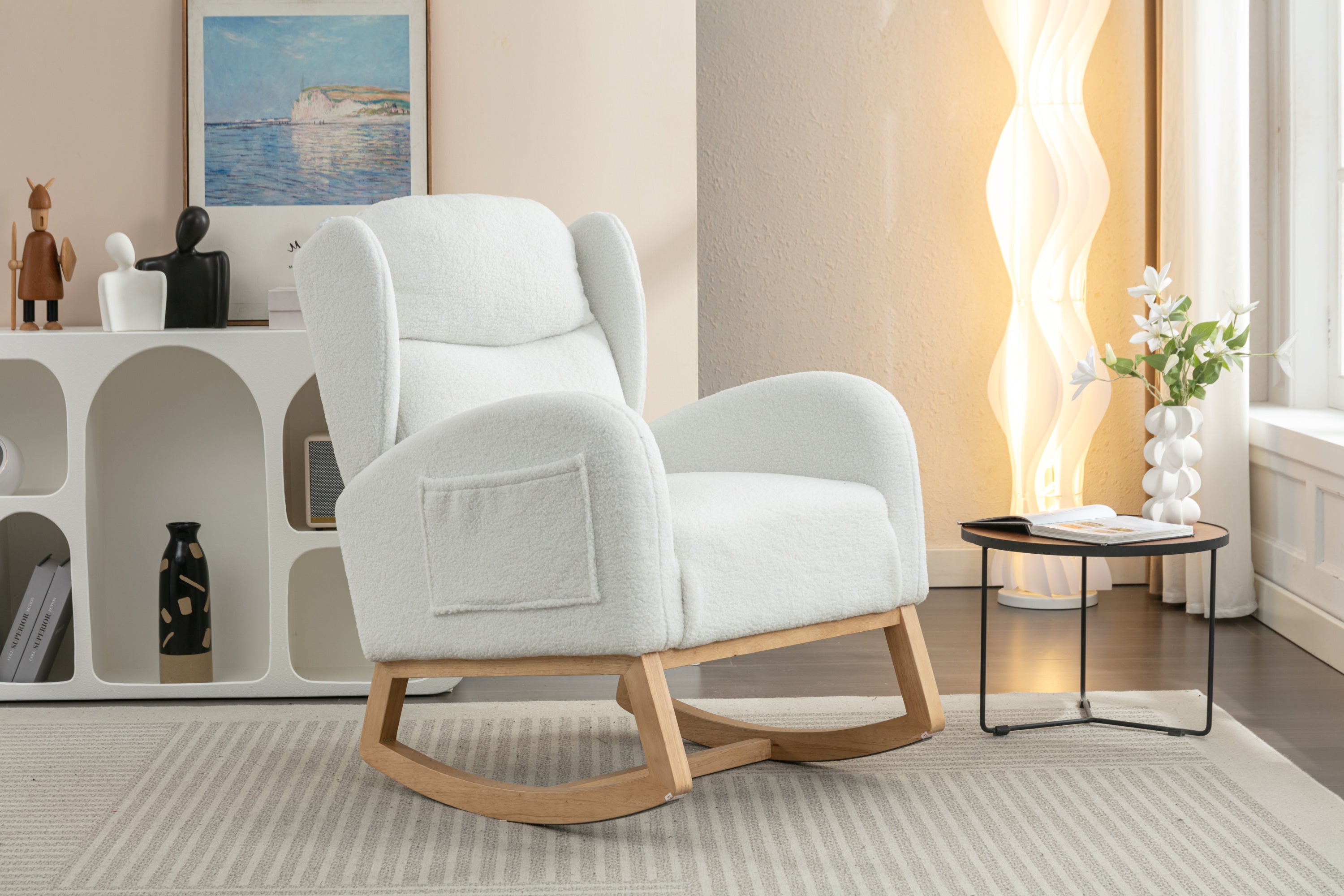 Teddy Fabric Rocking Chair with Packet Wood Legs