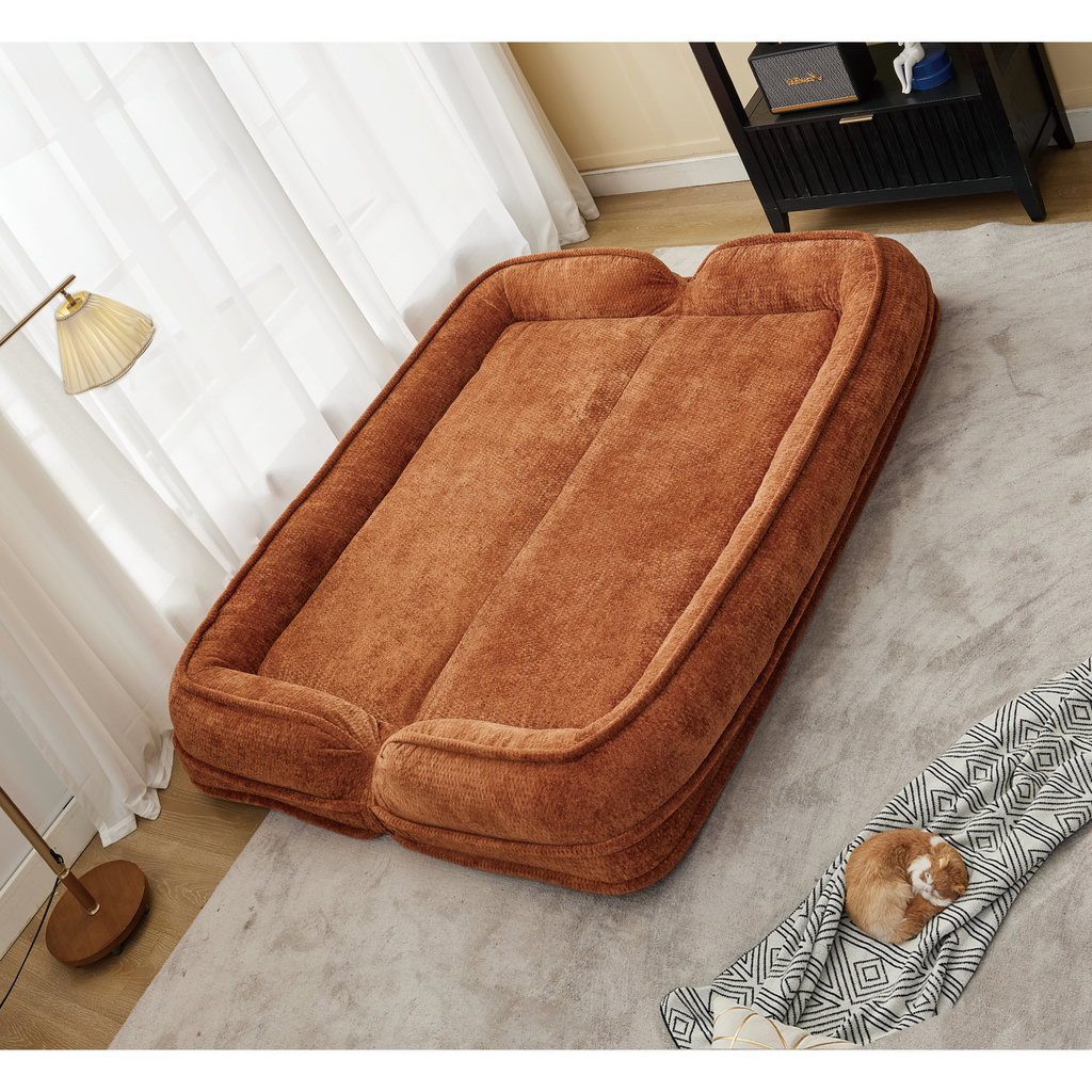 2-in-1 Extra Large Chenille Floor Couch Loveseat for Humans & Dogs