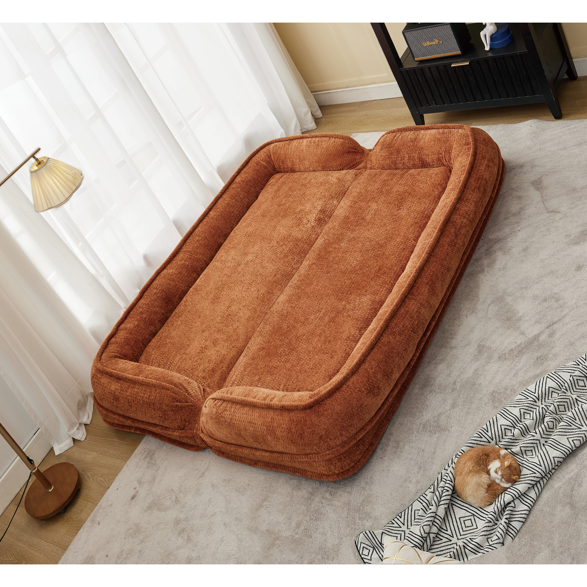 2-in-1 Extra Large Chenille Floor Couch Loveseat for Humans & Dogs