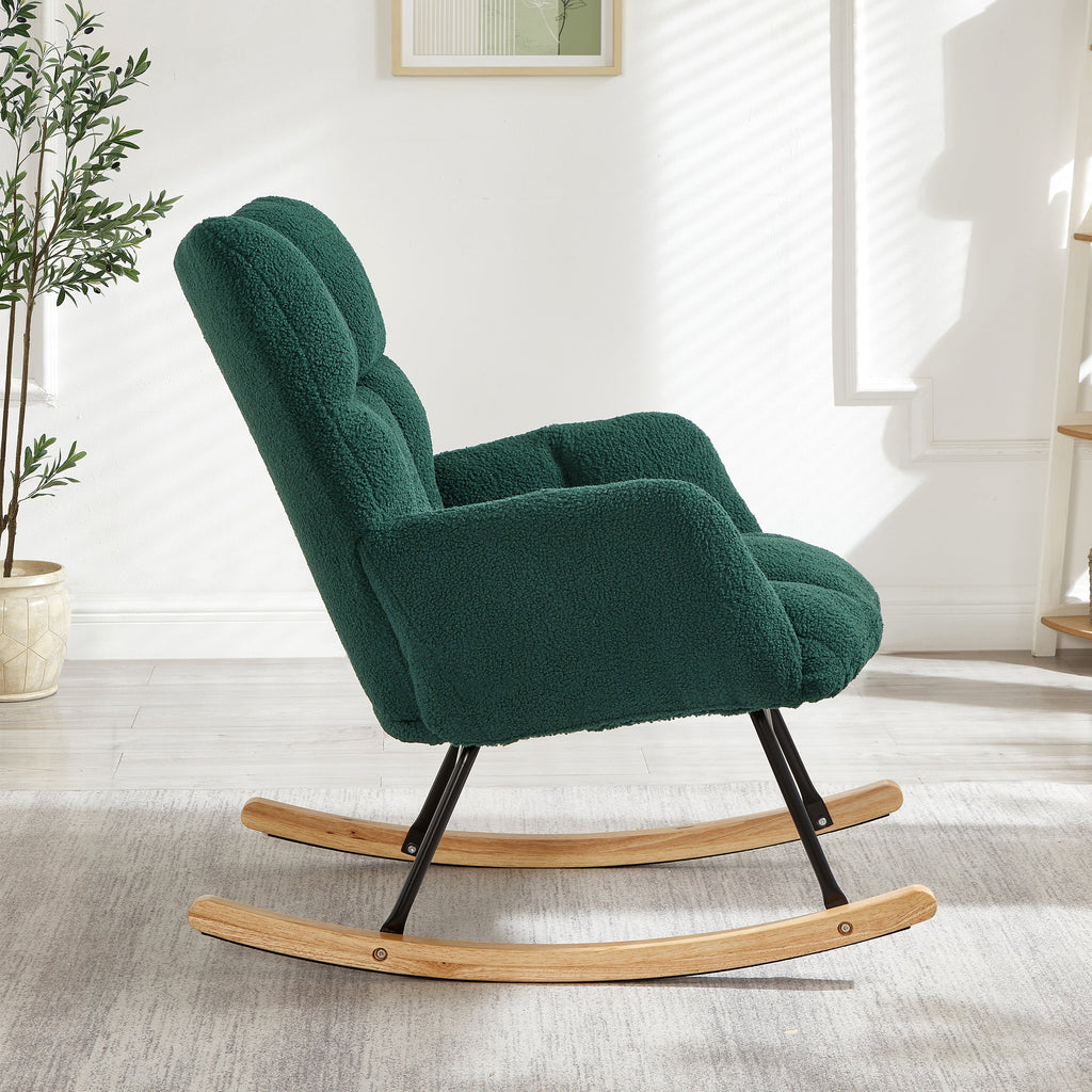 Tufted Upholstered Teddy Fabric Glider Rocking Chair