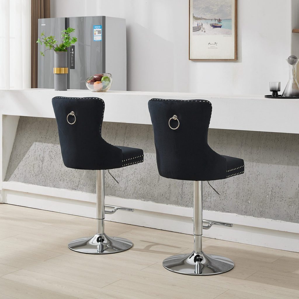 Modern Upholstered Swivel Velvet Barstools (Set of 2)