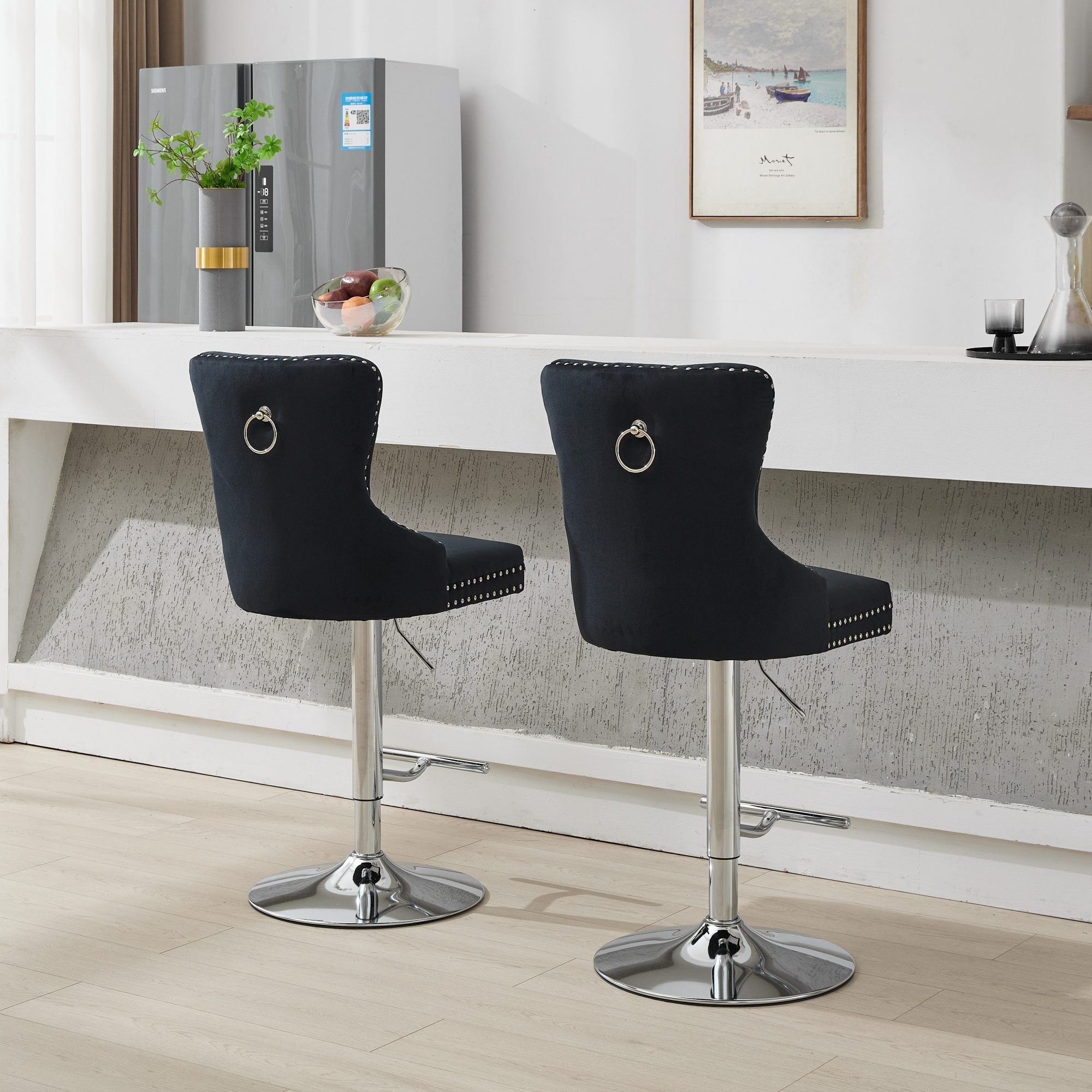 Modern Upholstered Swivel Velvet Barstools (Set of 2)