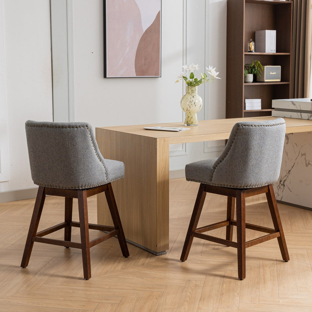 Upholstered Swivel Counter Height Bar Stools with Nailhead Trim (Set of 2)