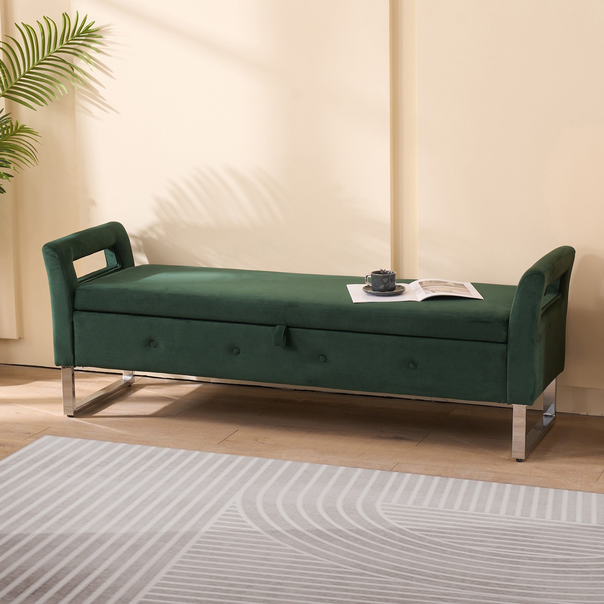 67.91' Wide Velvet Storage Soft Ottoman Bench with Armrests