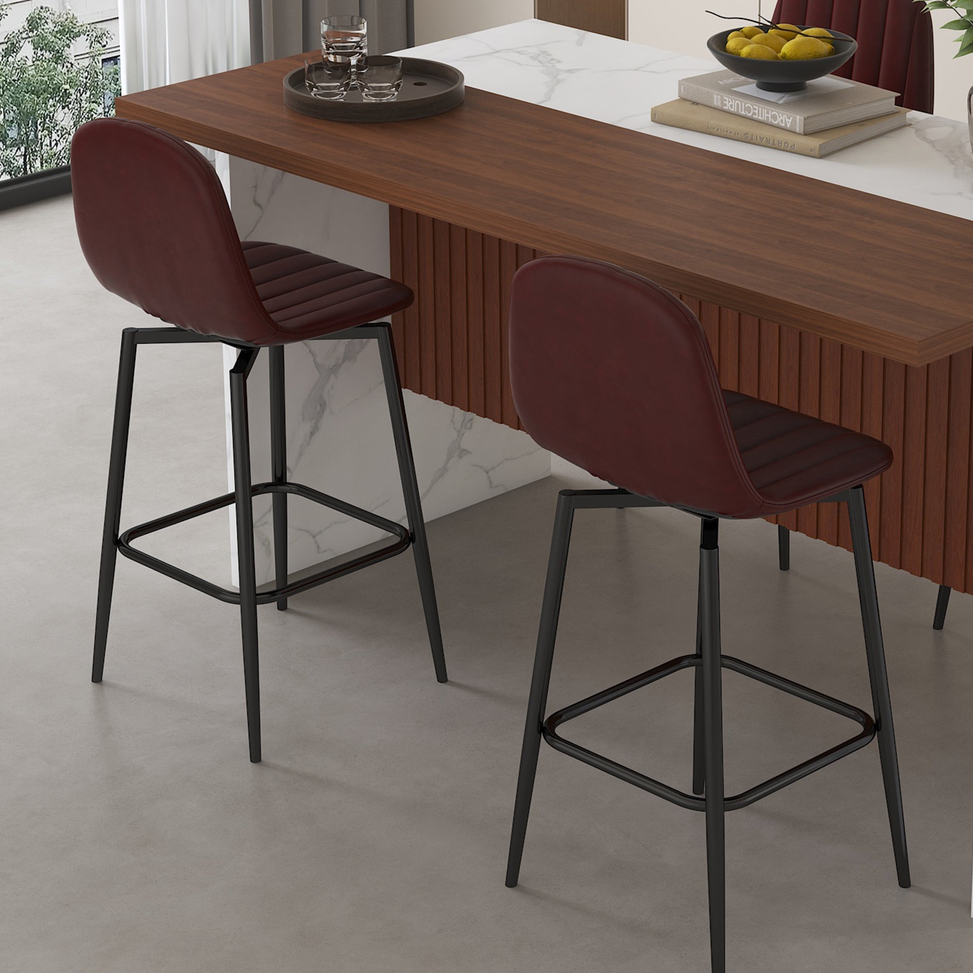 Modern Bar Stools with Swivel Mechanism (Set of 2)