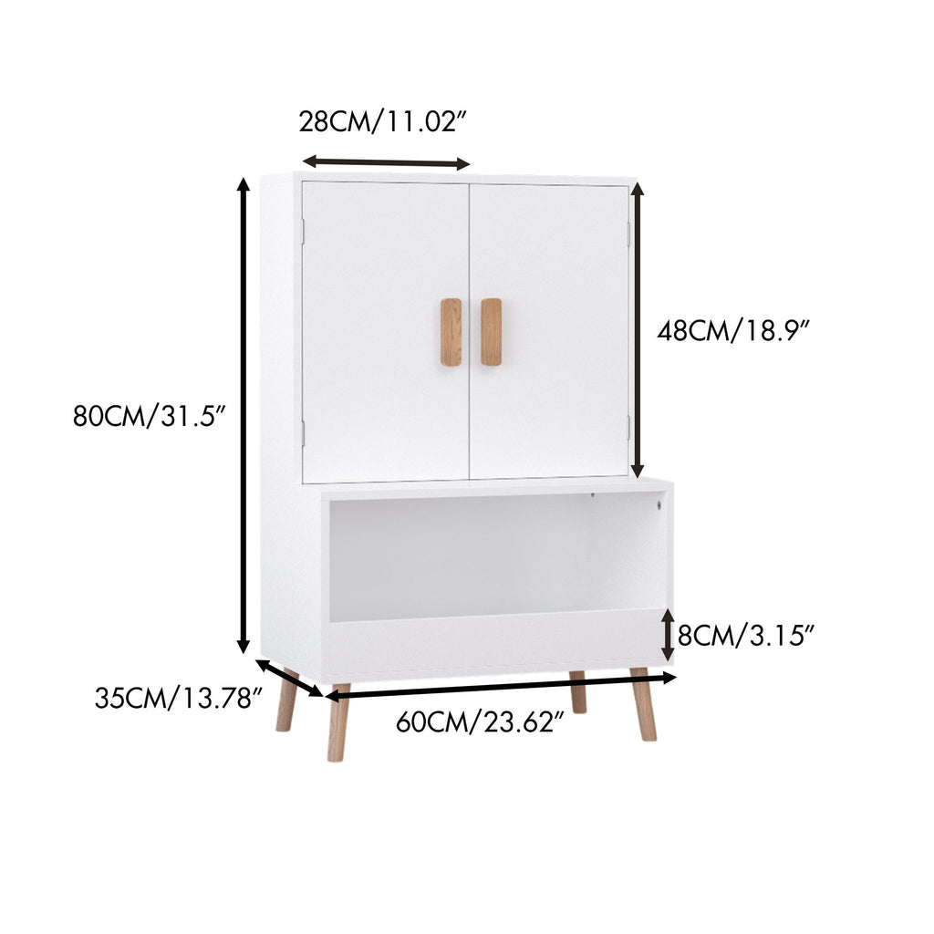 White Modern Wooden Toy Storage Cabinet with Natural Wood Legs