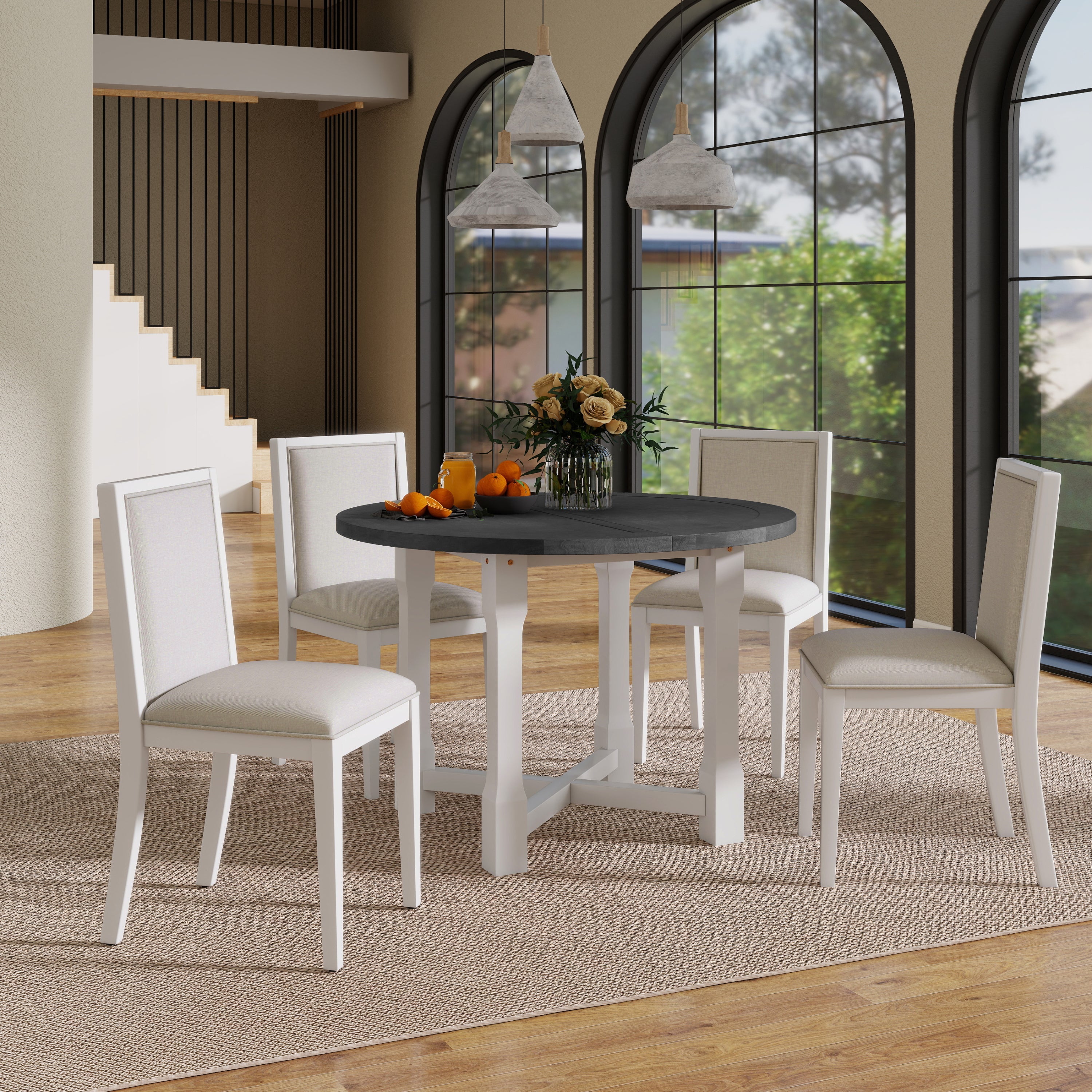 5-Piece Extendable Dining Table Set with Removable Leaf