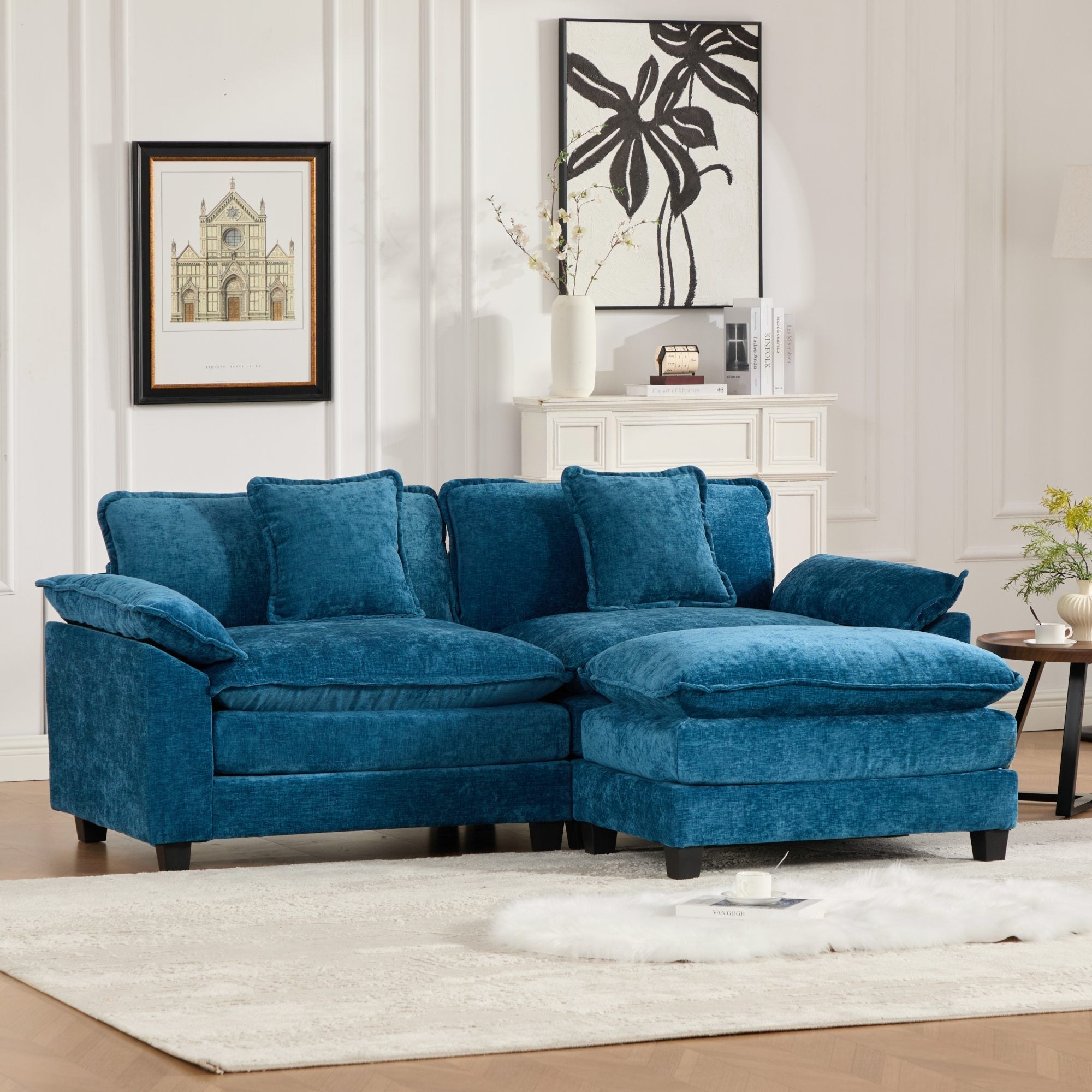 Modern Comfy Upholstered Seat Cushion Sectional Couch (Ottoman is Not Included)