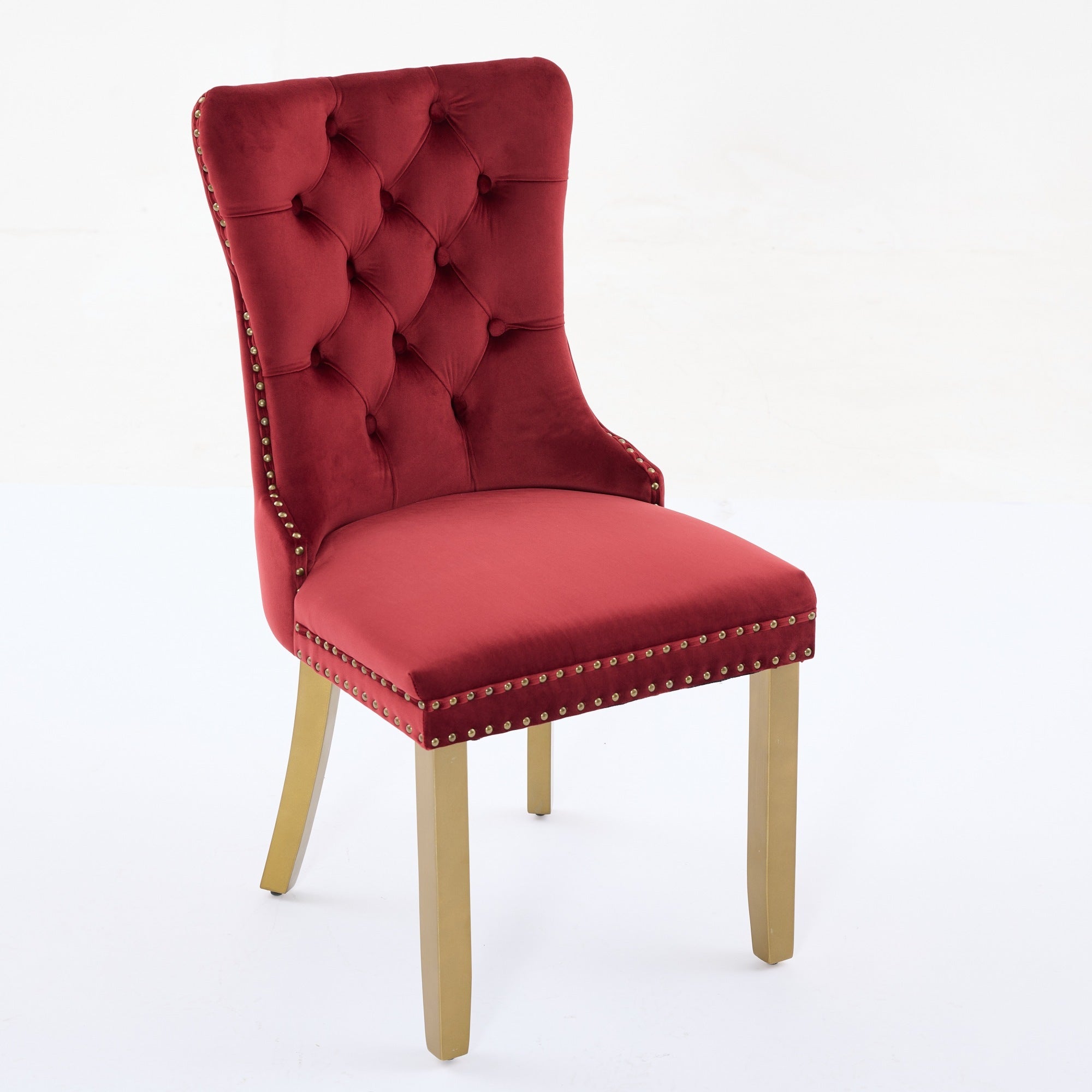Mid-Century Velvet Dining Chairs with Lion Head Pull Ring (Set of 2)