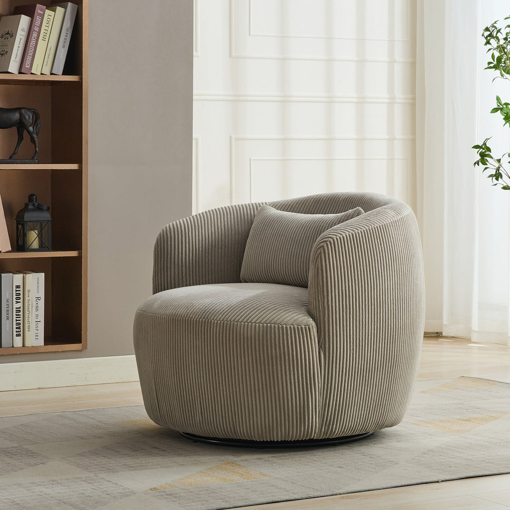34.25' Wide Upholstered Corduroy Metal Base Swivel Soft Chair