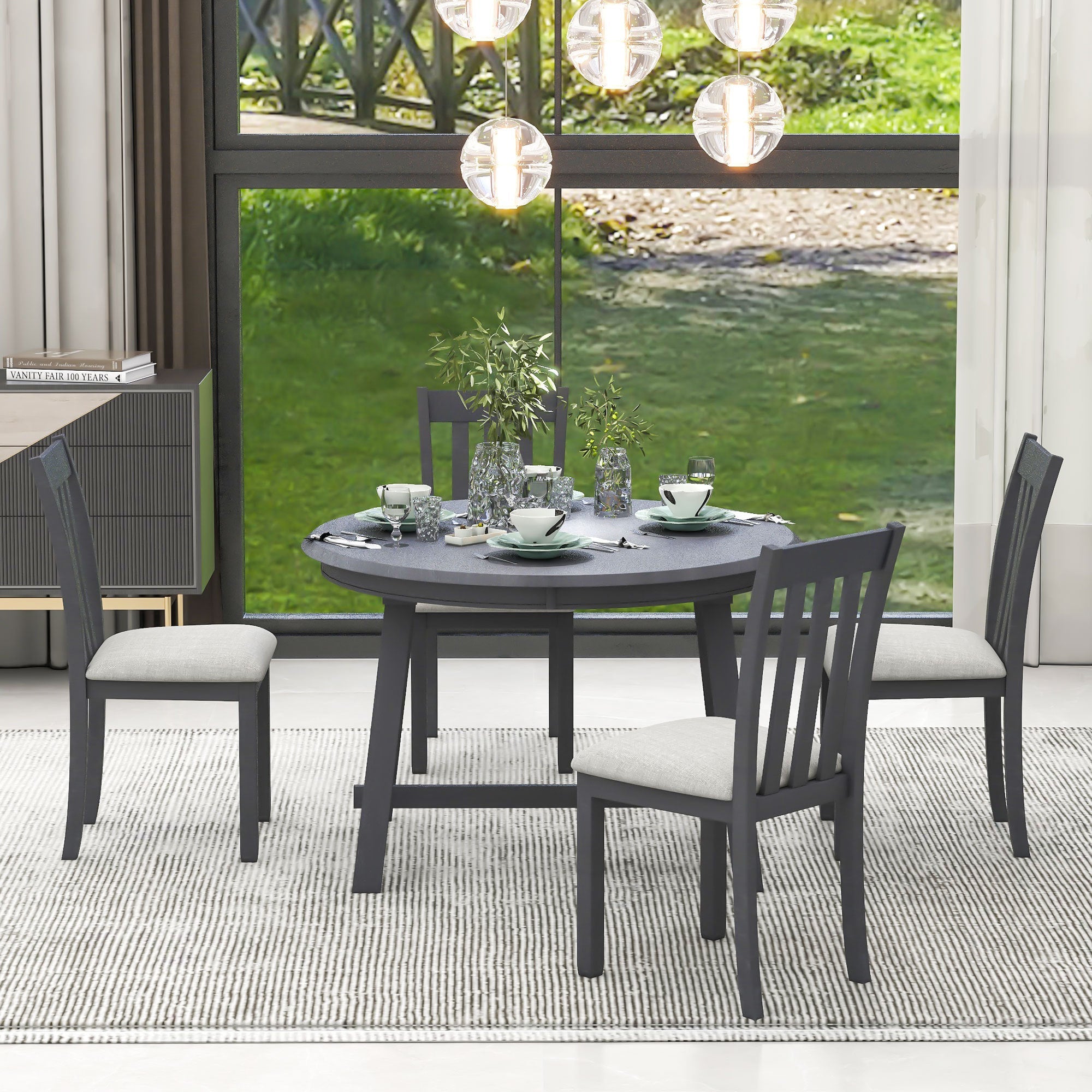 Modern Farmhouse 5-Piece Wood Dining Table Set