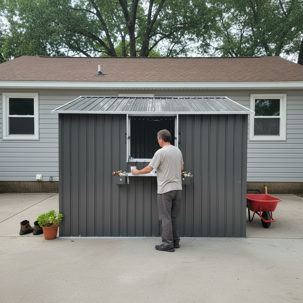10x8 Ft Metal Storage Shed Lockable Double Doors Window Waterproof Shed