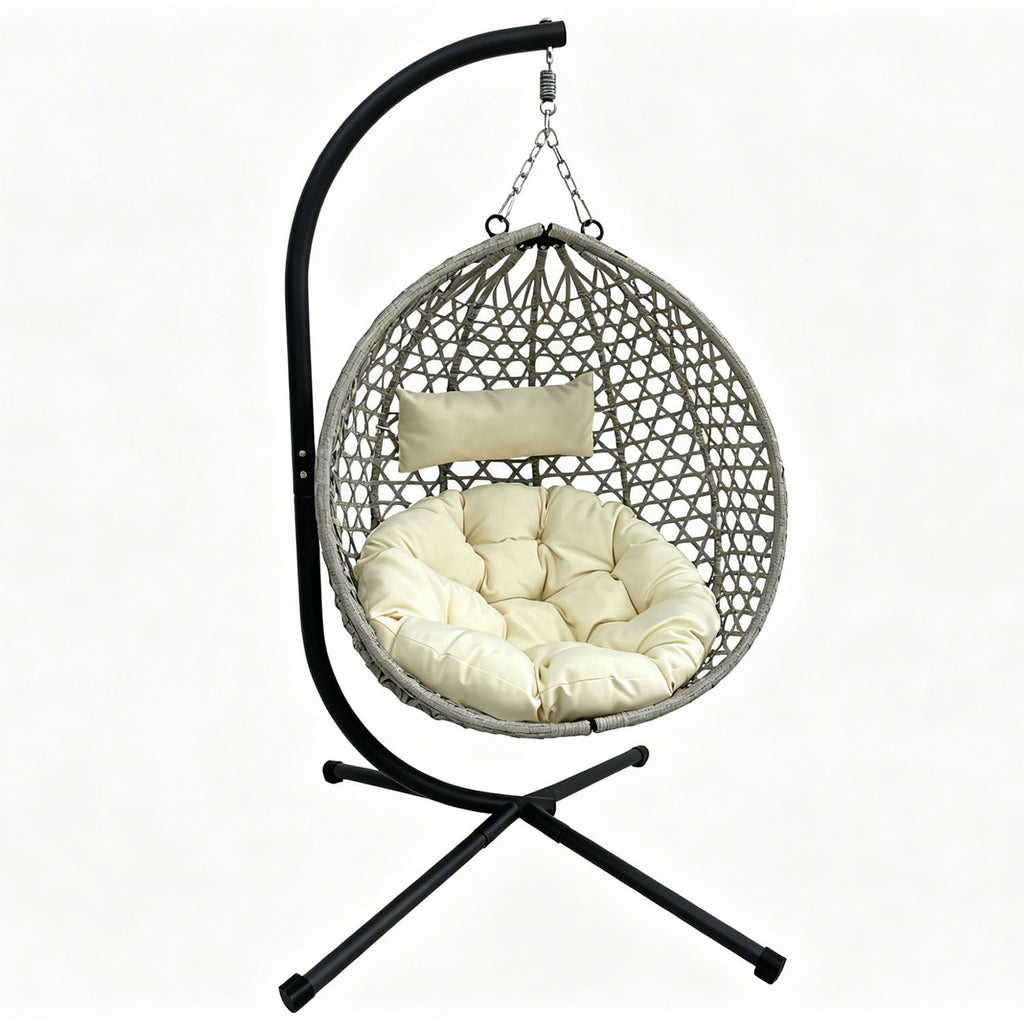 Folding PE Rattan Hanging Egg Chair with Aluminum Steel Frame