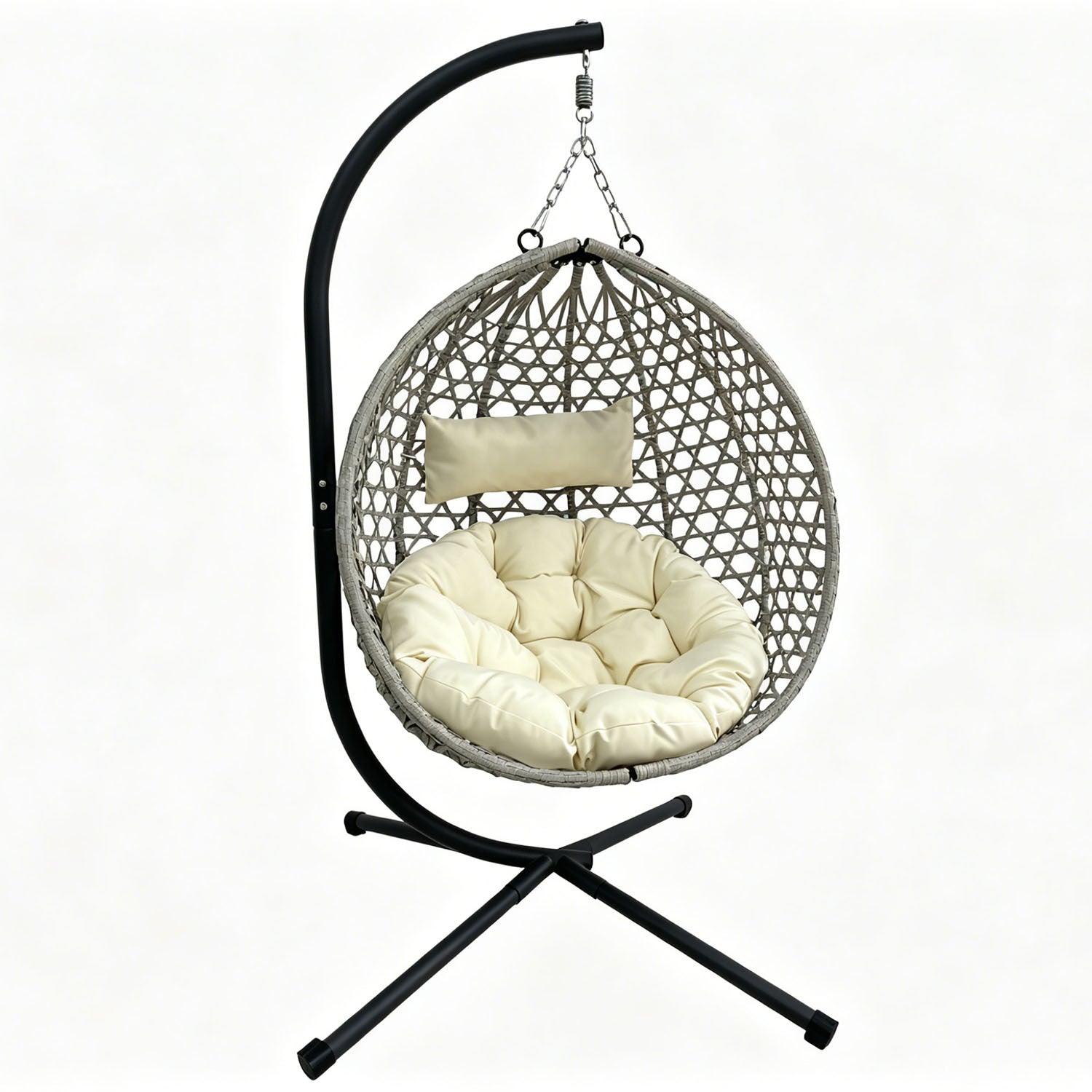 Folding PE Rattan Hanging Egg Chair with Aluminum Steel Frame