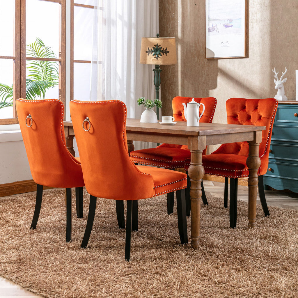 Modern High-end Tufted Solid Wood Velvet Dining Chair(Set of 2)