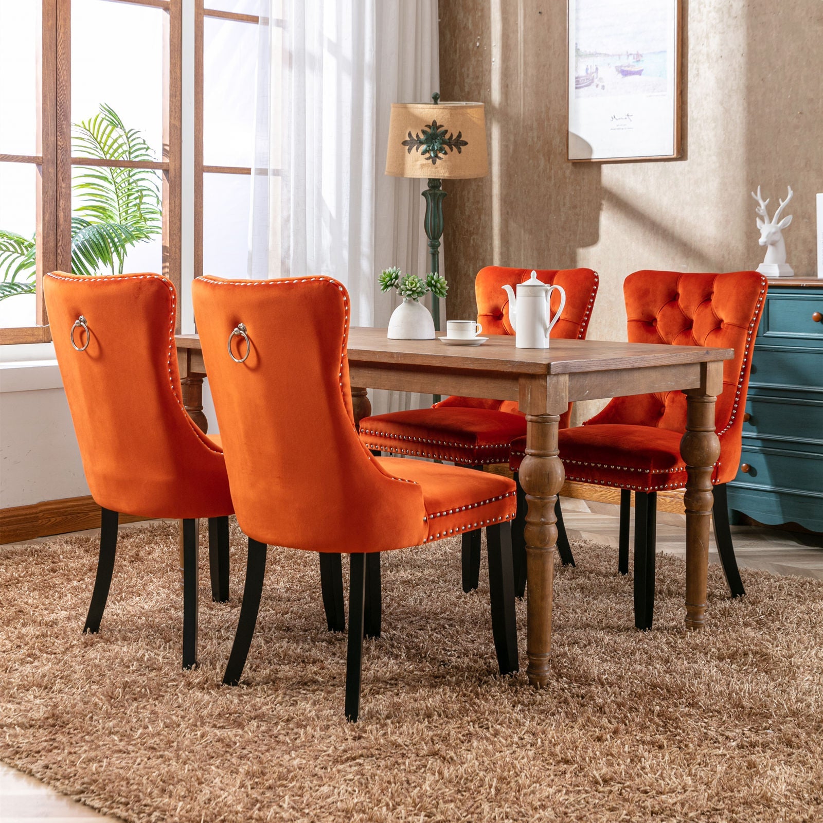 Modern High-end Tufted Solid Wood Velvet Dining Chair(Set of 2)