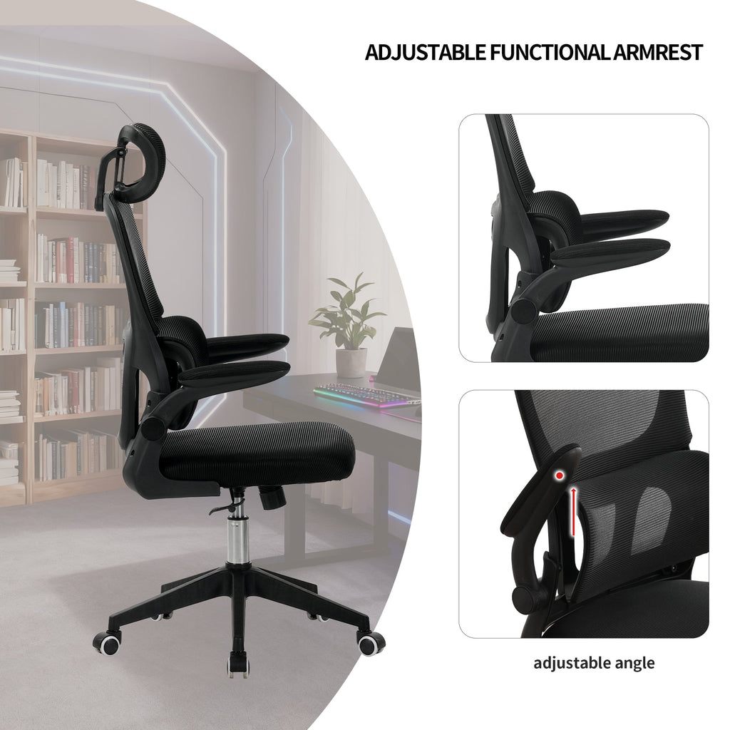 High Back Ergonomic Mesh Office Chair Black Big Tall Tilt 3D Headrest Lumbar Support Swivel Rolling Chair