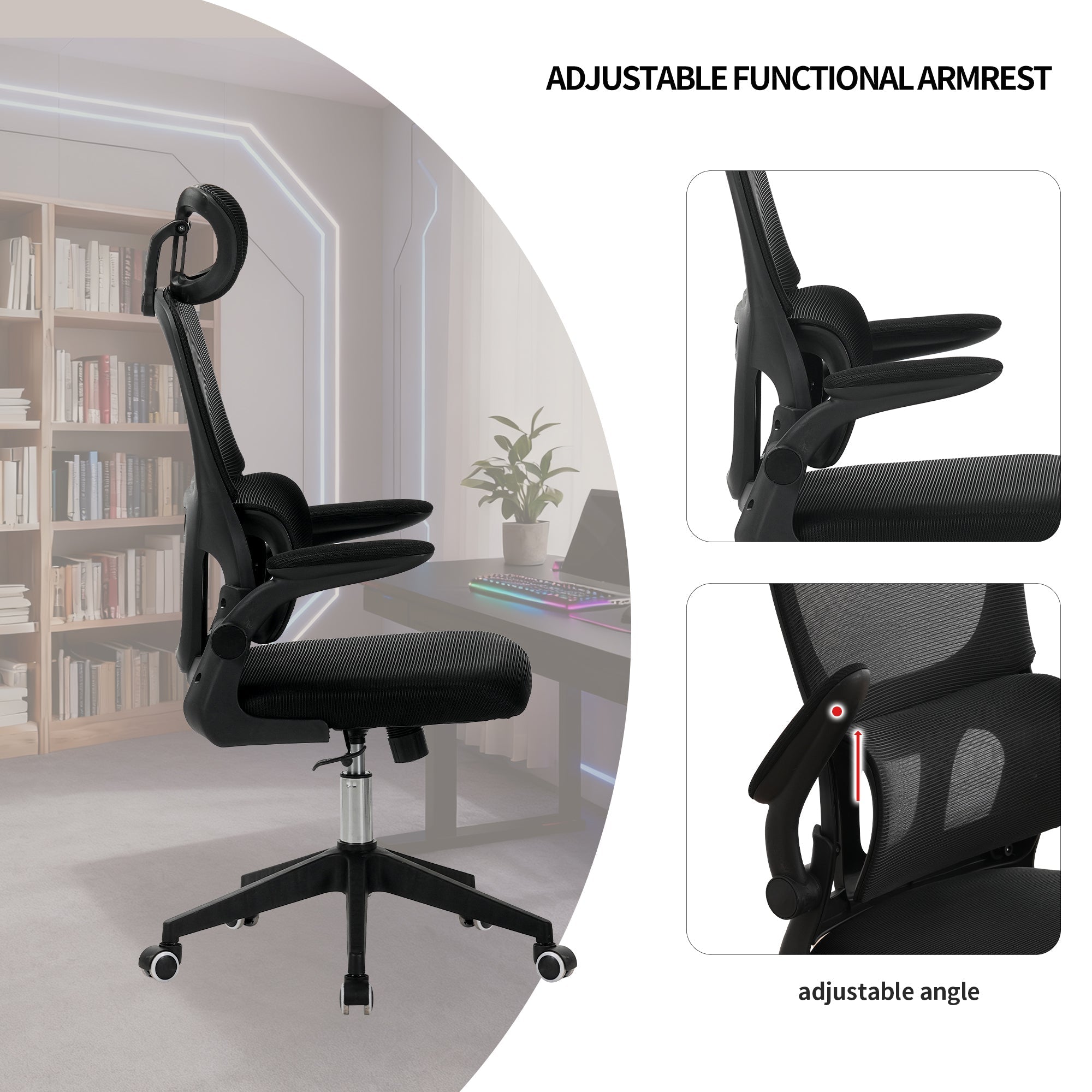 High Back Ergonomic Mesh Office Chair Black Big Tall Tilt 3D Headrest Lumbar Support Swivel Rolling Chair