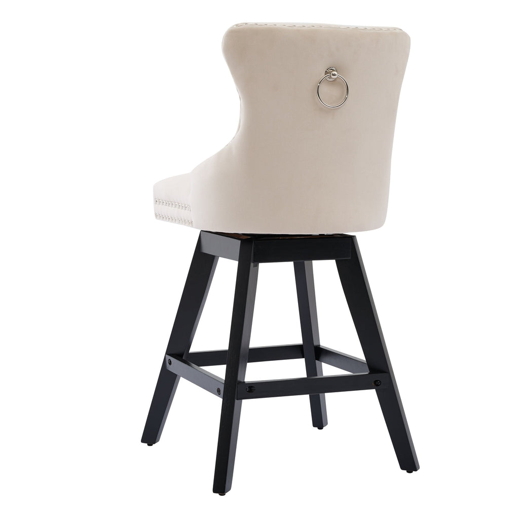 Swivel Velvet Barstools with Button Tufted Decoration (Set of 2)
