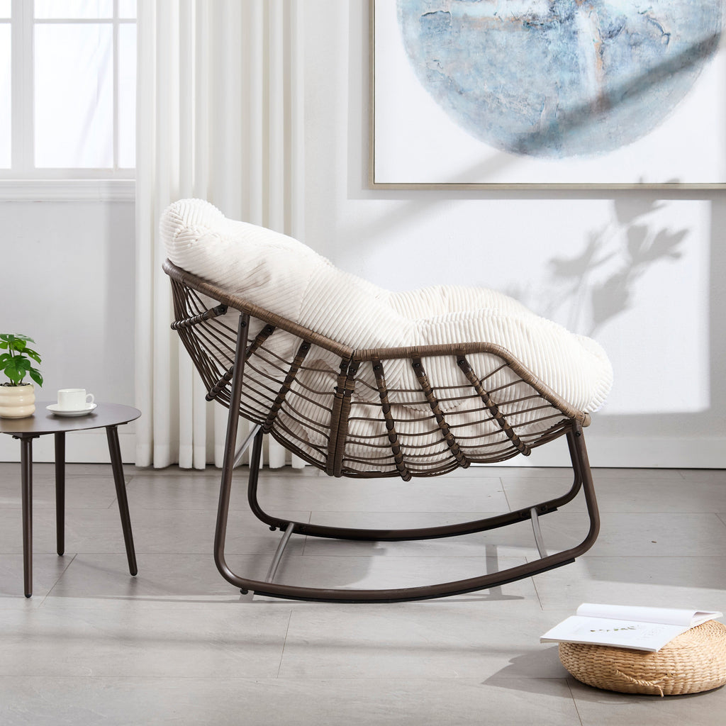 Outdoor Rattan Rocking Recliner Chair with Padded Cushion