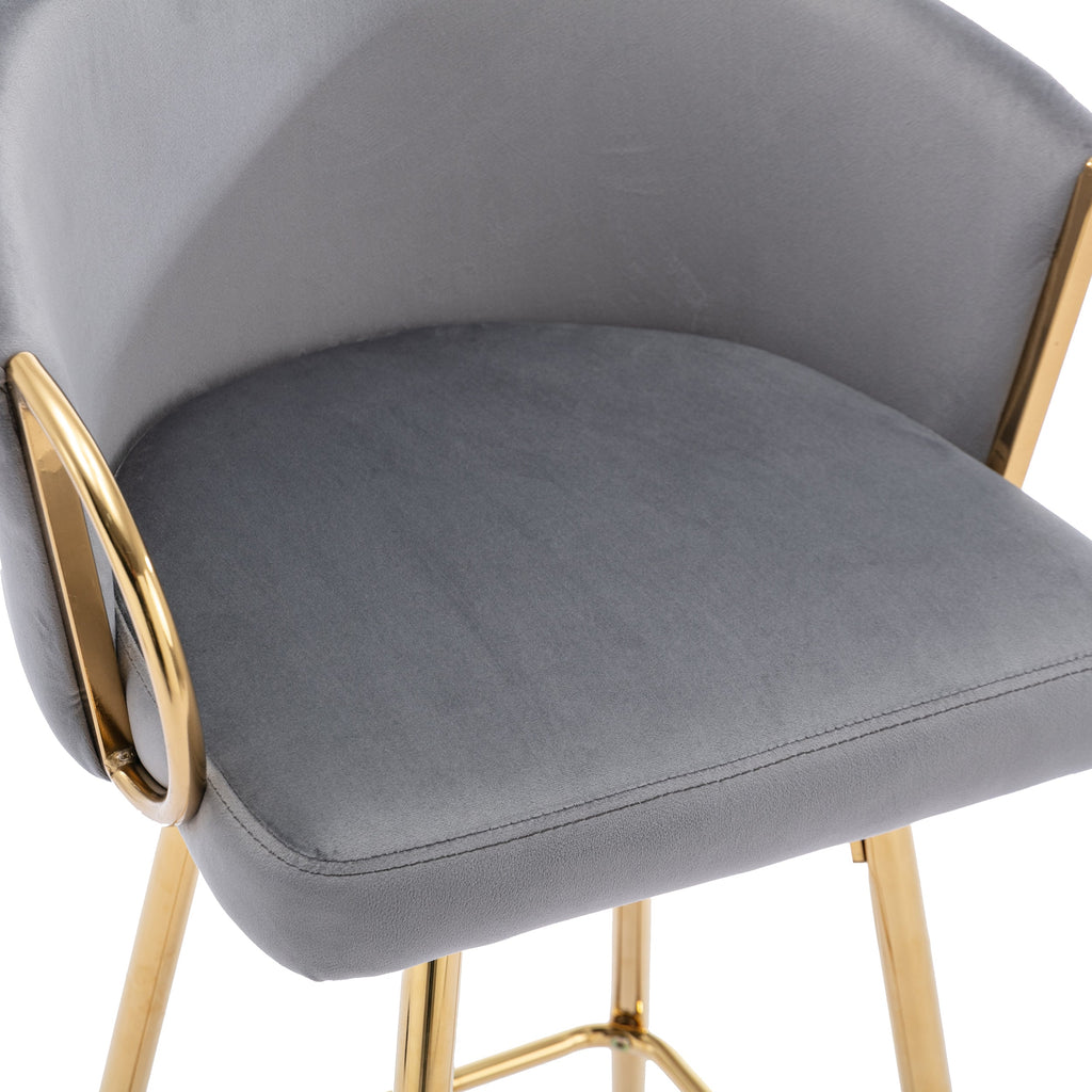 Velvet Bar Stools with Chrome Footrest and Base（Set of 2)
