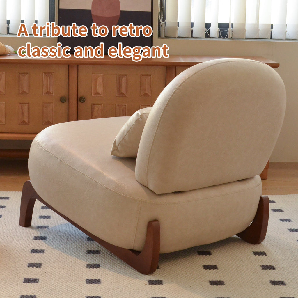 Armless Leather Accent Chair with Solid Wood Legs