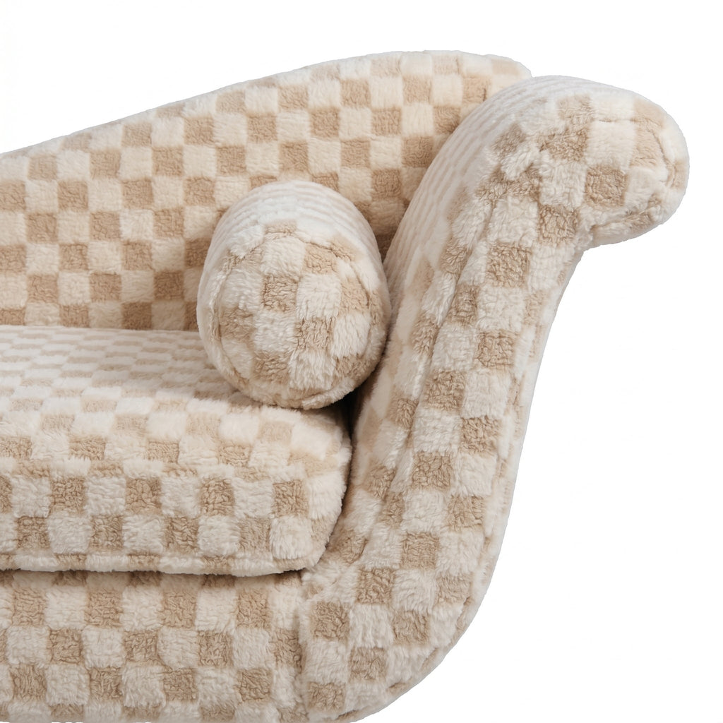 Classic Diamond Pattern Fabric Paired with Elegant Scroll Arms