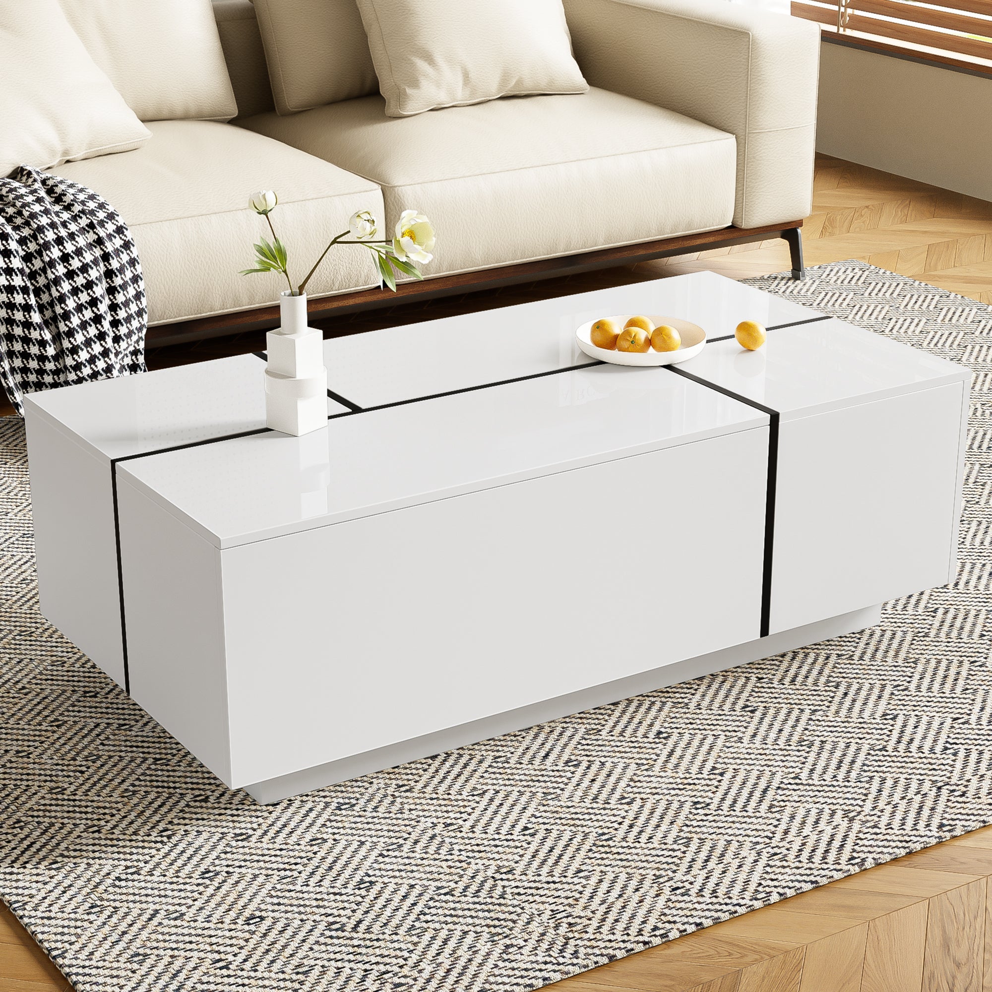 Multi-Functional Extendable Coffee Table with 2 Storage Space and Drawers