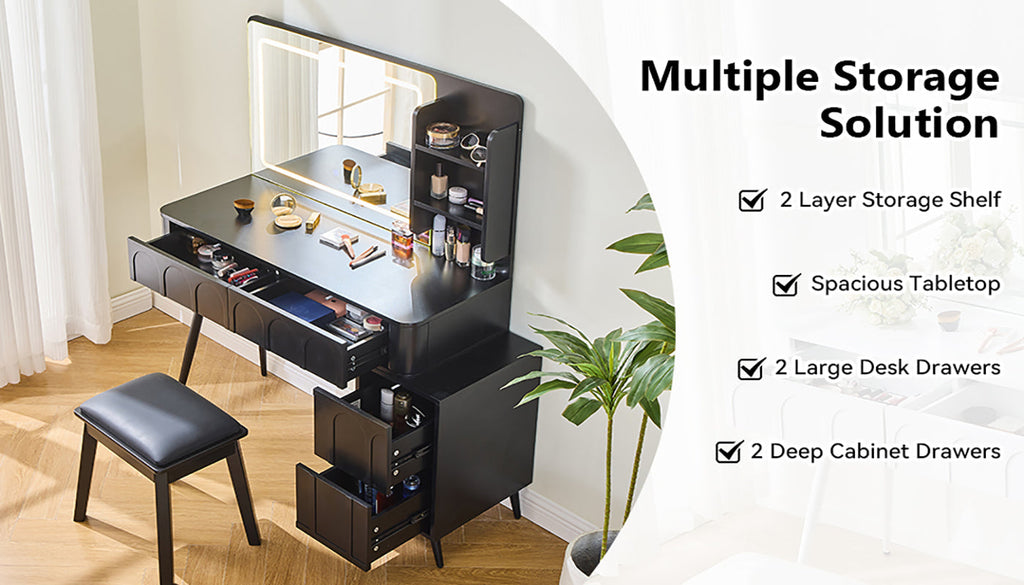 Modern Makeup Vanity Desk with LED Lights and Mirror