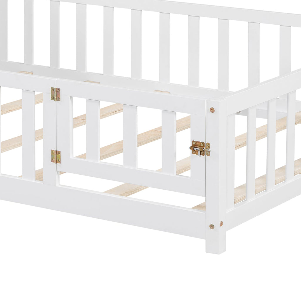 Full-size Montessori Floor Bed with Bookcases and Blackboards
