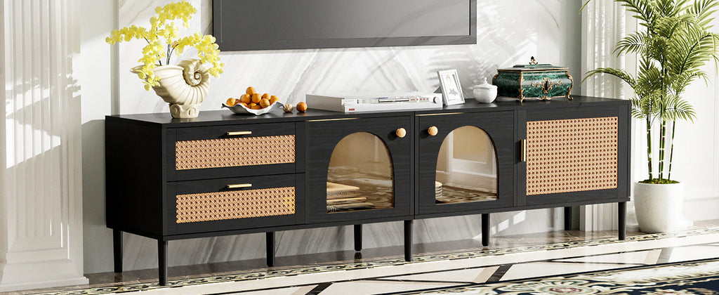 70" Rattan LED Light Entertainment TV Stand