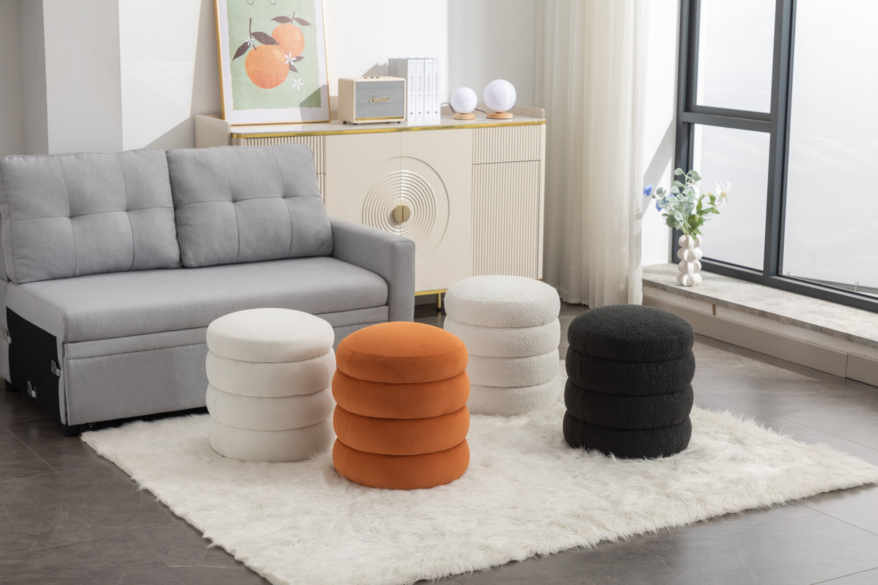 Boucle/Velvet Round Ottoman Footrest Stool