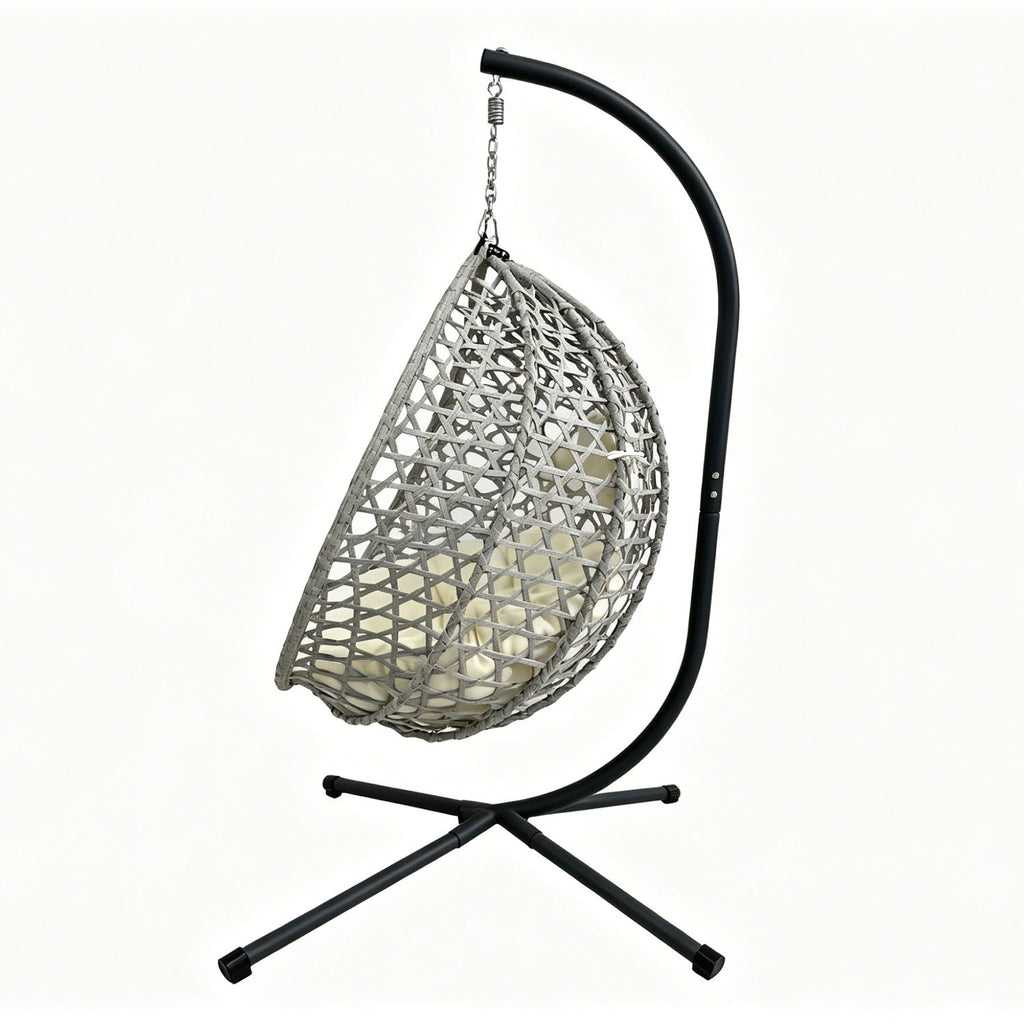 Folding PE Rattan Hanging Egg Chair with Aluminum Steel Frame