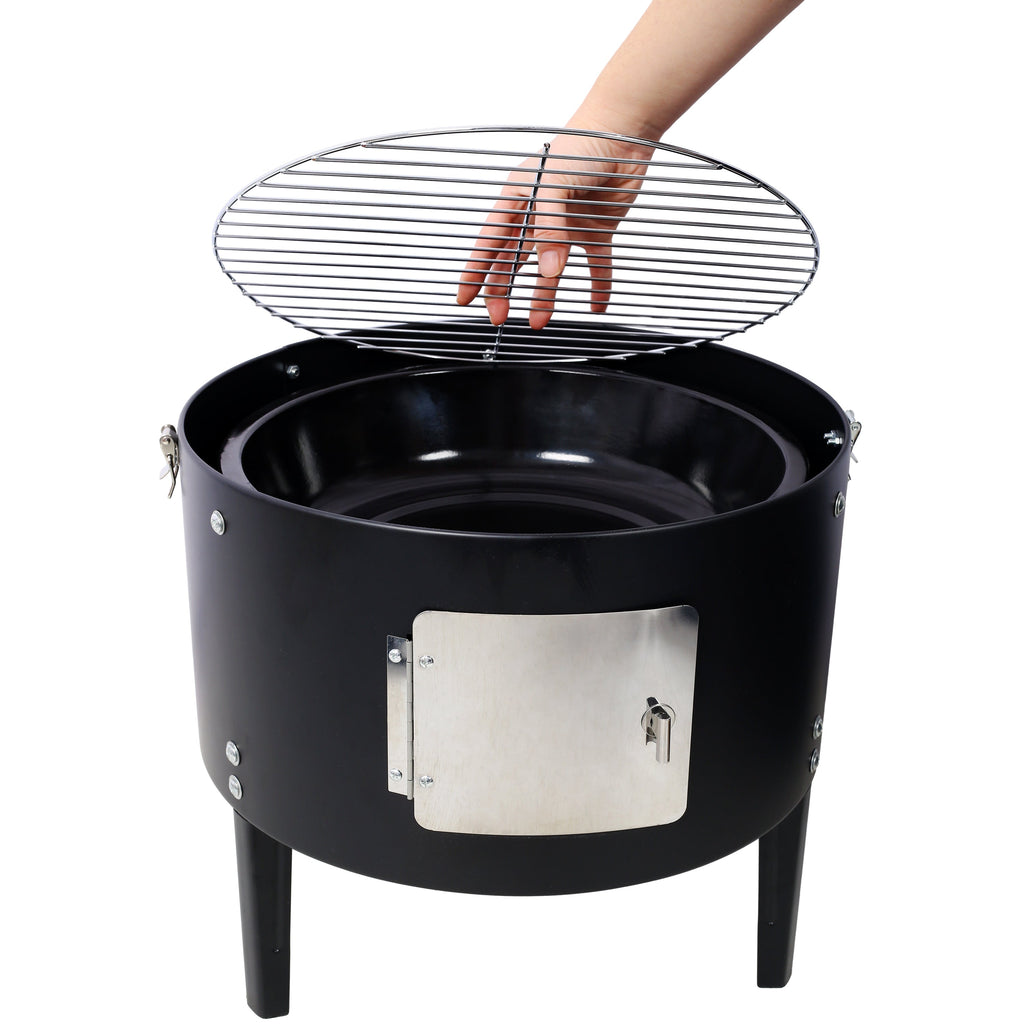 17 Inch Steel Charcoal Smoker Heavy Duty BBQ Grill Outdoor Cooking Black
