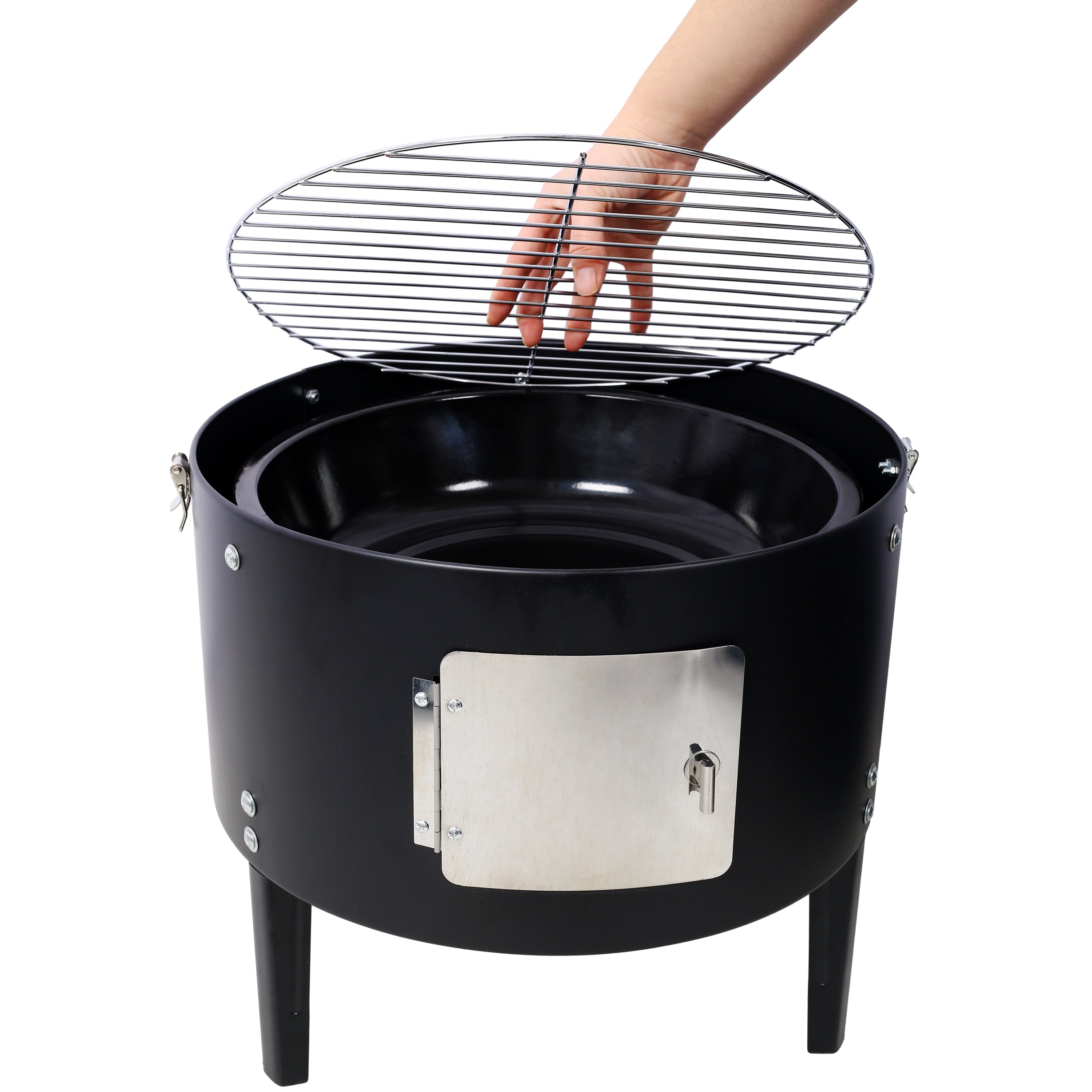 17 Inch Steel Charcoal Smoker Heavy Duty BBQ Grill Outdoor Cooking Black