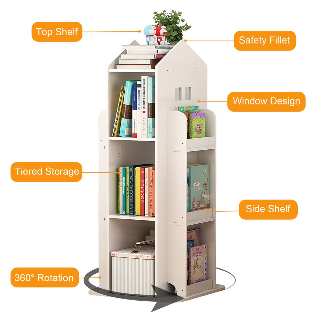 4-Tier Rotating Children's Display Standing Bookshelf Bookcase