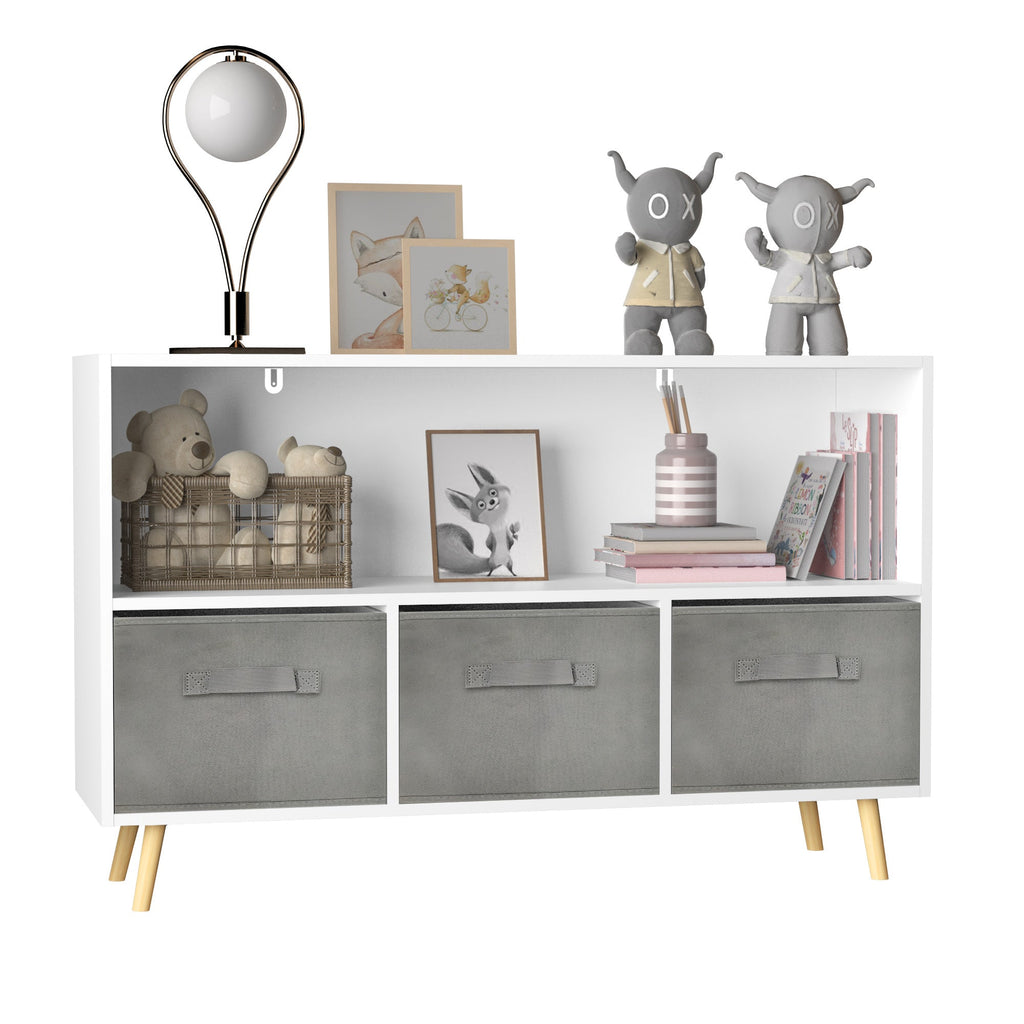 Children's Book Display Kids Bookcase with 3 Fabric Bins