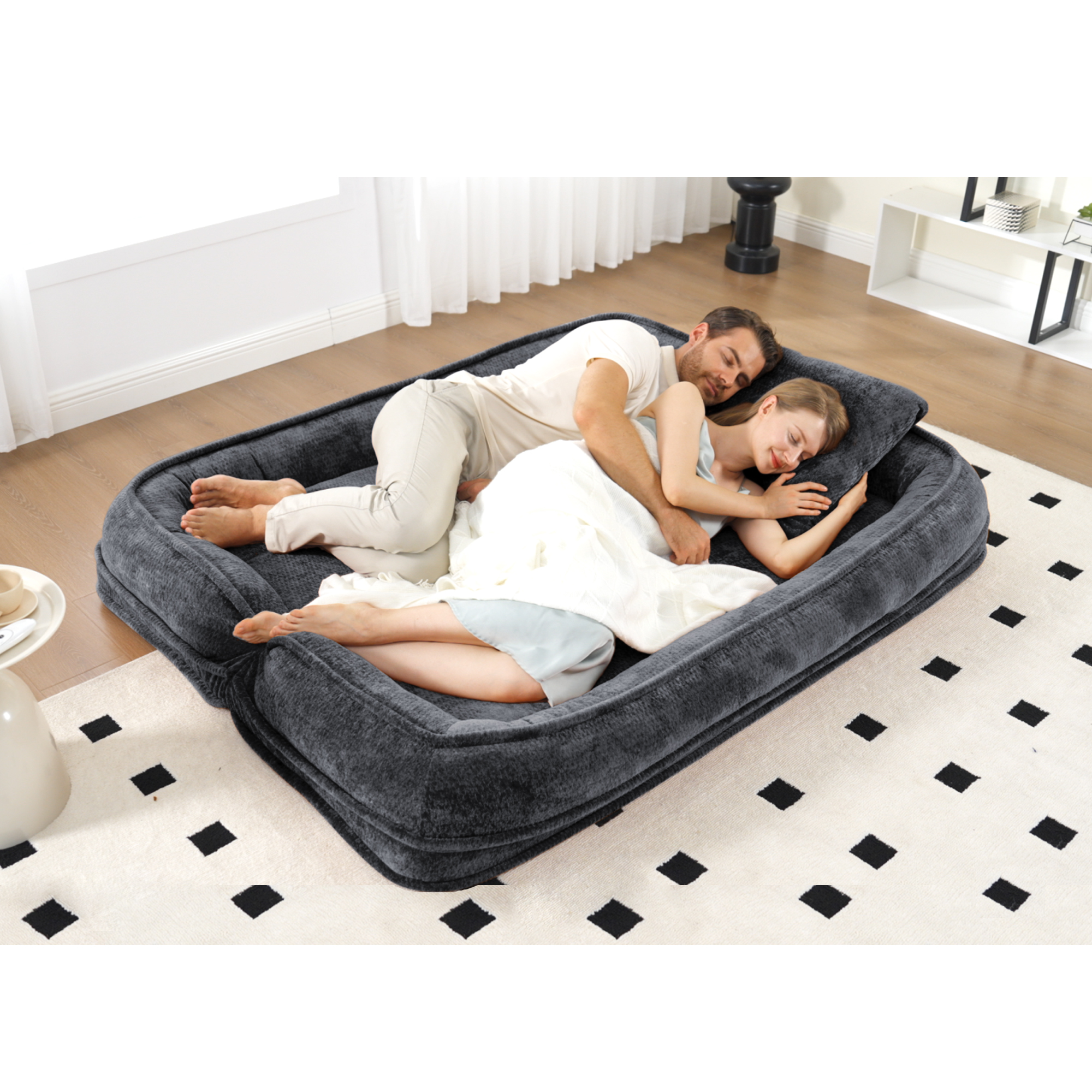 2-in-1 Extra Large Chenille Floor Couch Loveseat for Humans & Dogs
