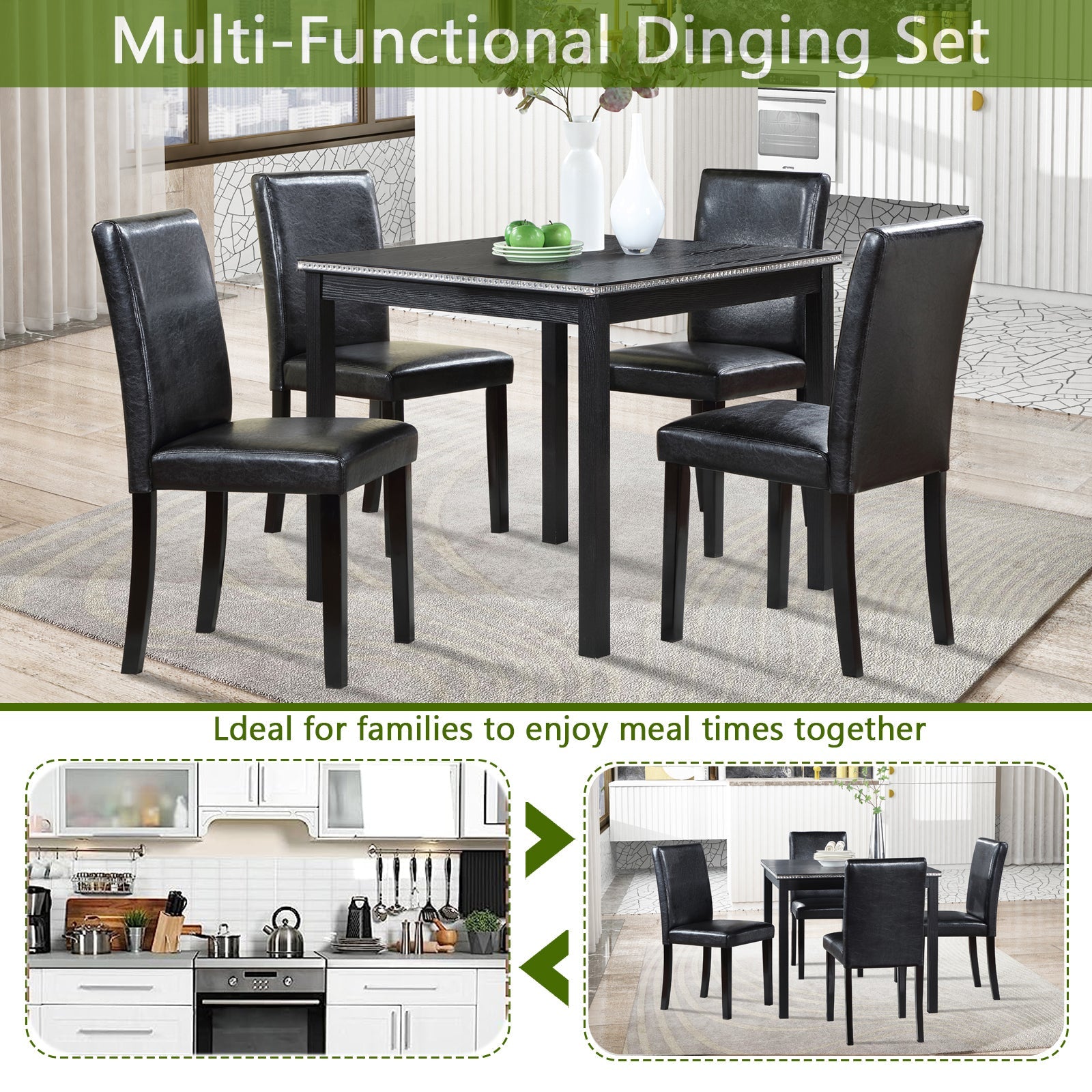 5Pcs Wooden Dining Table Set