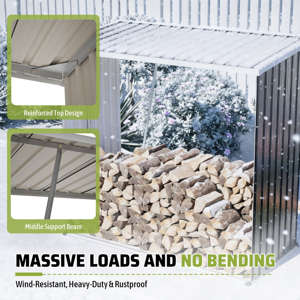Outdoor Metal Storage Shed 62 Cu Ft Firewood Rack Patio Organizer Sloped Roof Weatherproof
