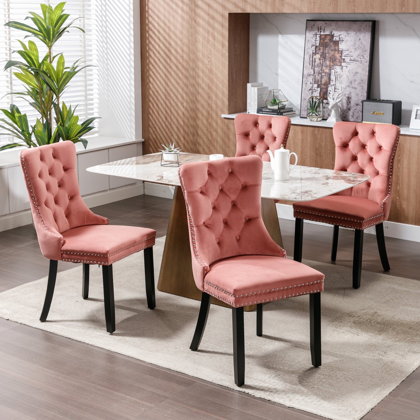 Modern High-end Tufted Solid Wood Velvet Dining Chair(Set of 2)