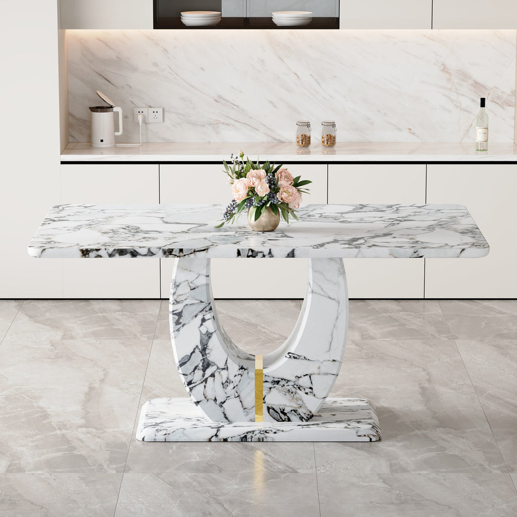 Modern 63'' Imitation Marble Dining Table for 4-6 people