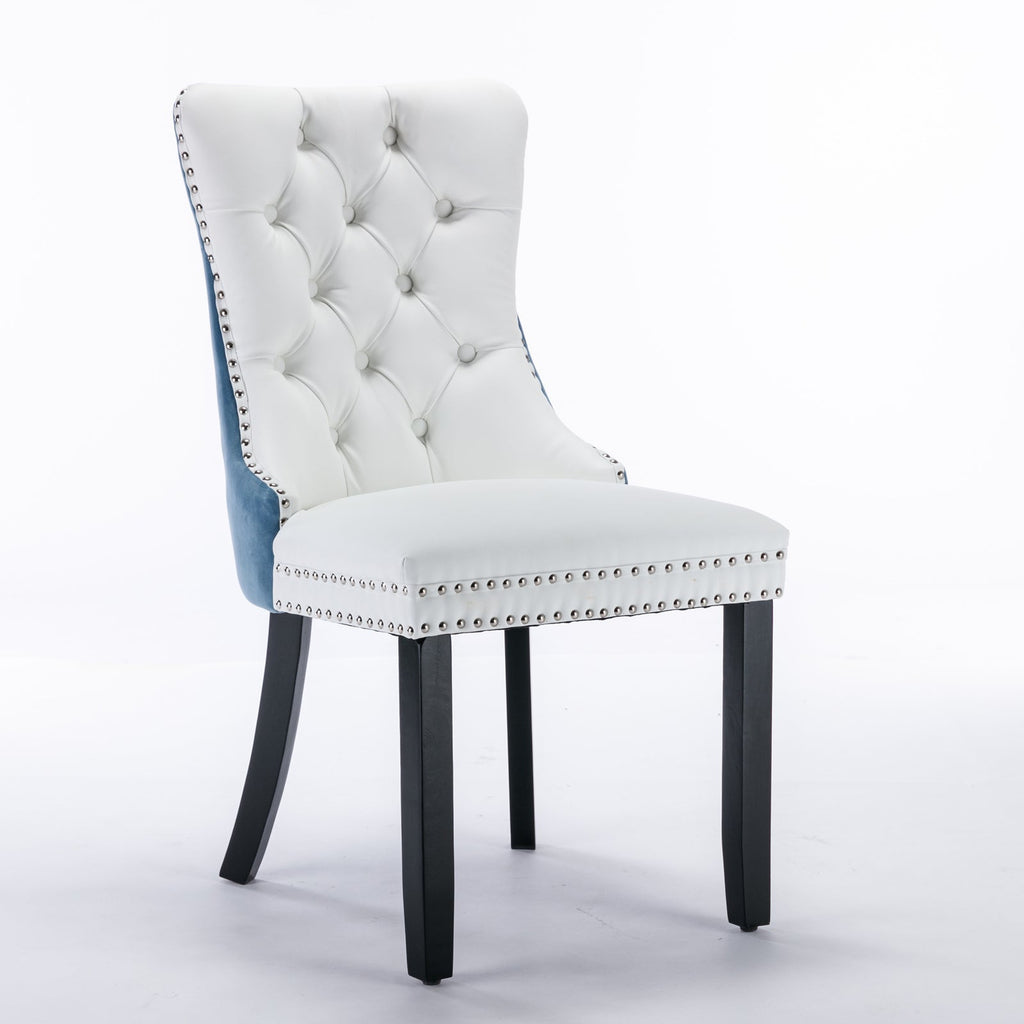 Tufted Solid Wood PU Upholstered Dining Chair with Wood Legs (Set of 2)