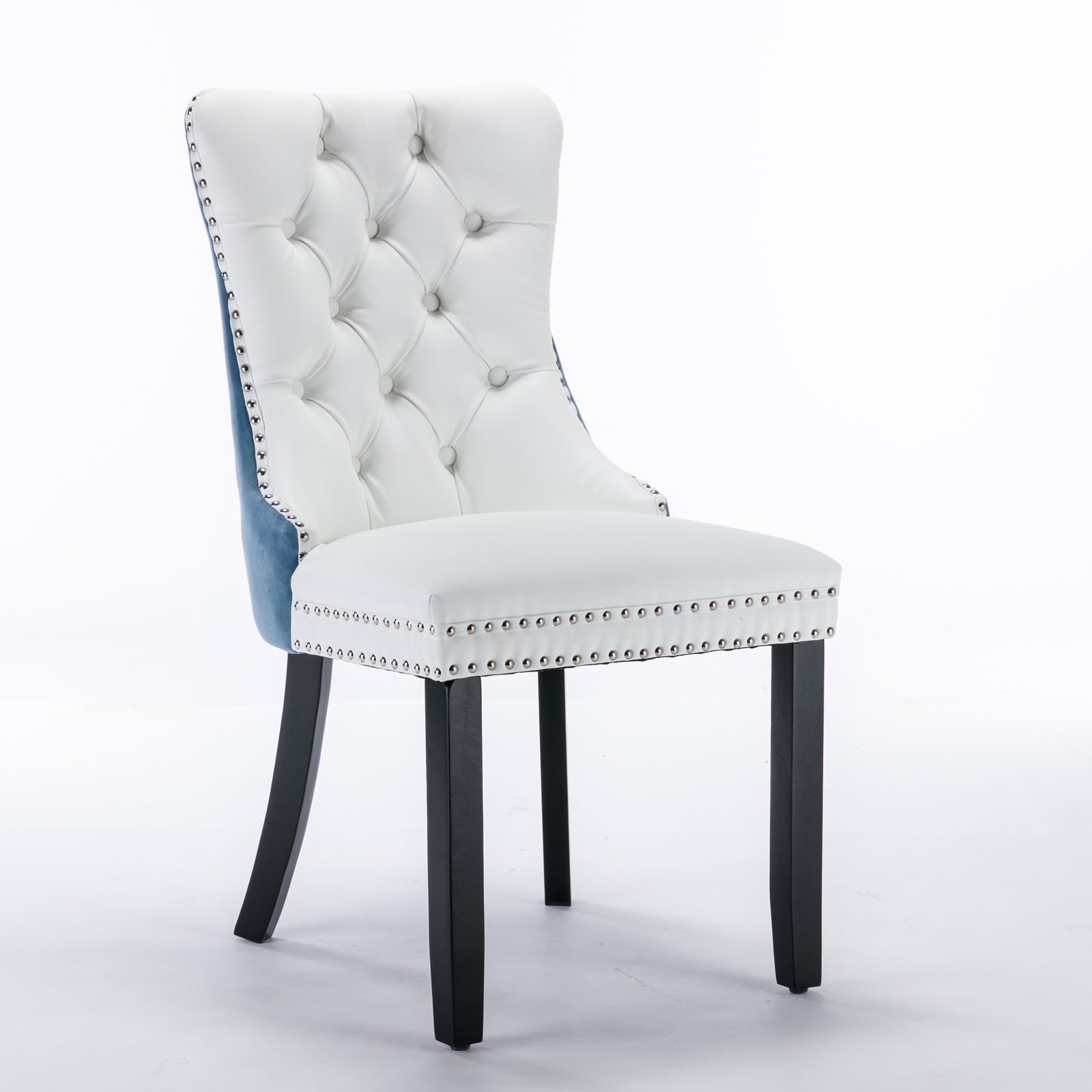 Tufted Solid Wood PU Upholstered Dining Chair with Wood Legs (Set of 2)