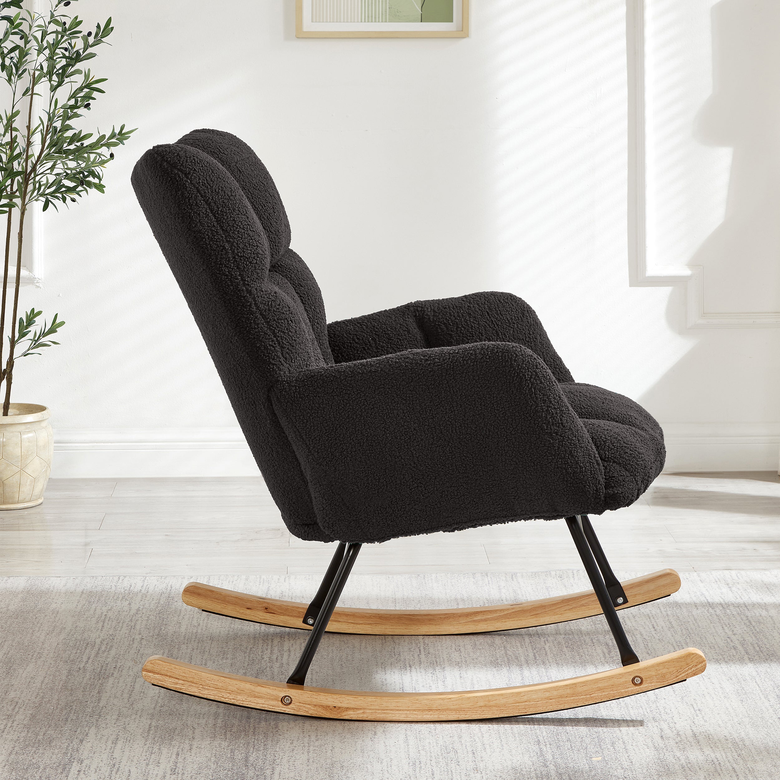 Tufted Upholstered Teddy Fabric Glider Rocking Chair